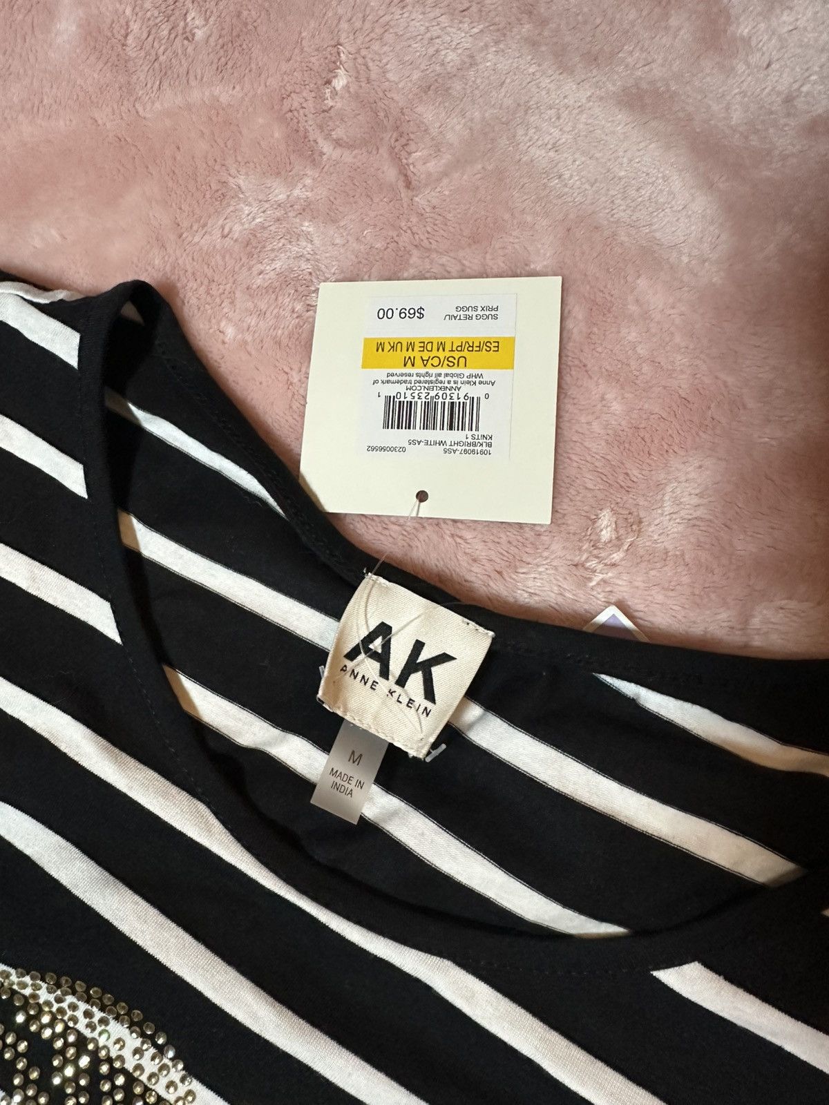 Anne Klein NWT Anne Klein Rhinestone Black & White Stripe Sleeve Shirt Size M / US 6-8 / IT 42-44 - 2 Thumbnail