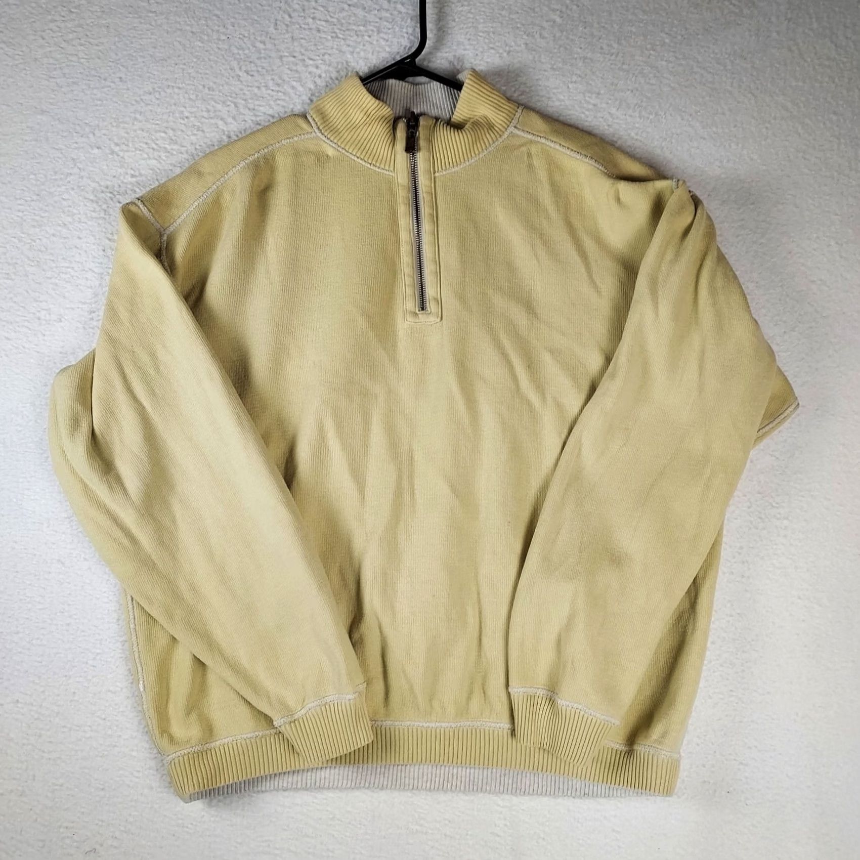 Tommy Bahama VINTAGE? No. Tommy Bahama Men’s Reversible Beige Yellow 1/4 Zip Cotton Pullover Sweater Size US L / EU 52-54 / 3 - 2 Thumbnail