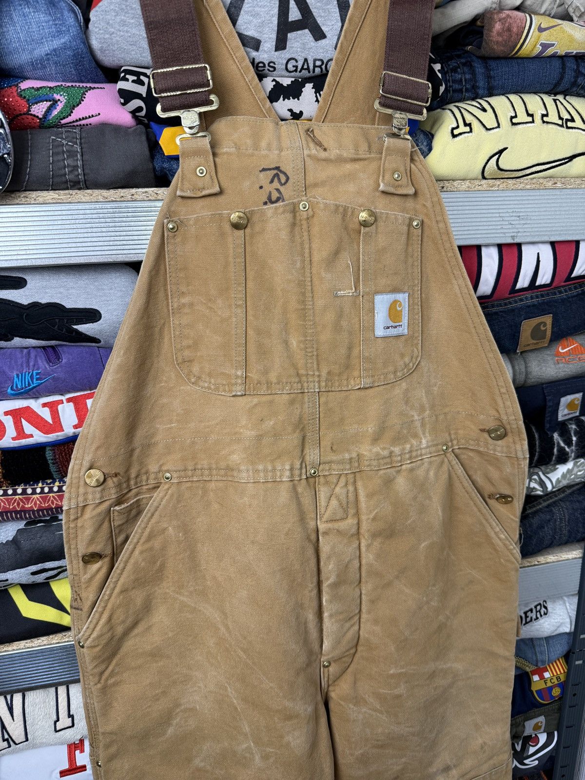 Carhartt Vintage 90s Carhartt Overalls Tan Cotton Canvas Baggy Wide Size US 34 / EU 50 - 3 Thumbnail