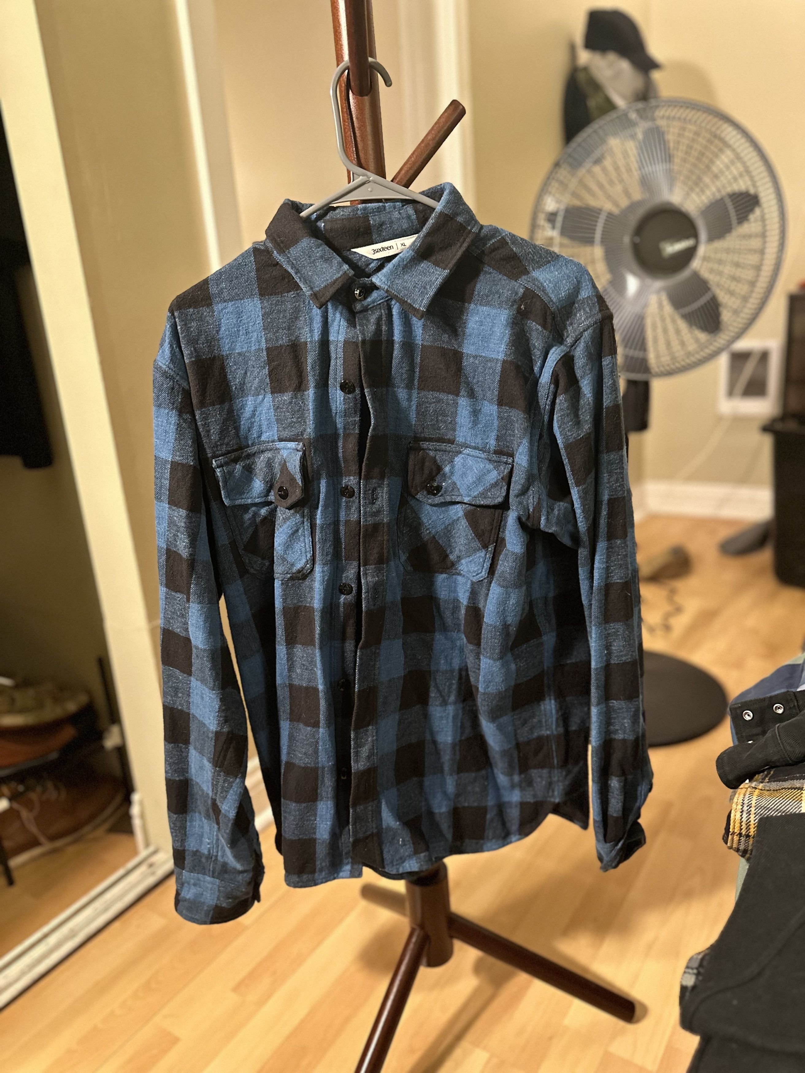 image of 3Sixteen Heavyweight Crosscut Flannel - Indigo Buffalo Plaid in Black/Navy, Men's (Size XL)