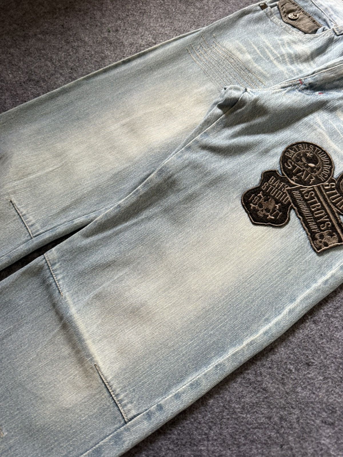 Hysteric Glamour × Japanese Brand × PPFM Ba-tsu Studio Japan Studded Patched Loose Straight Jeans Size US 29 - 23 Thumbnail