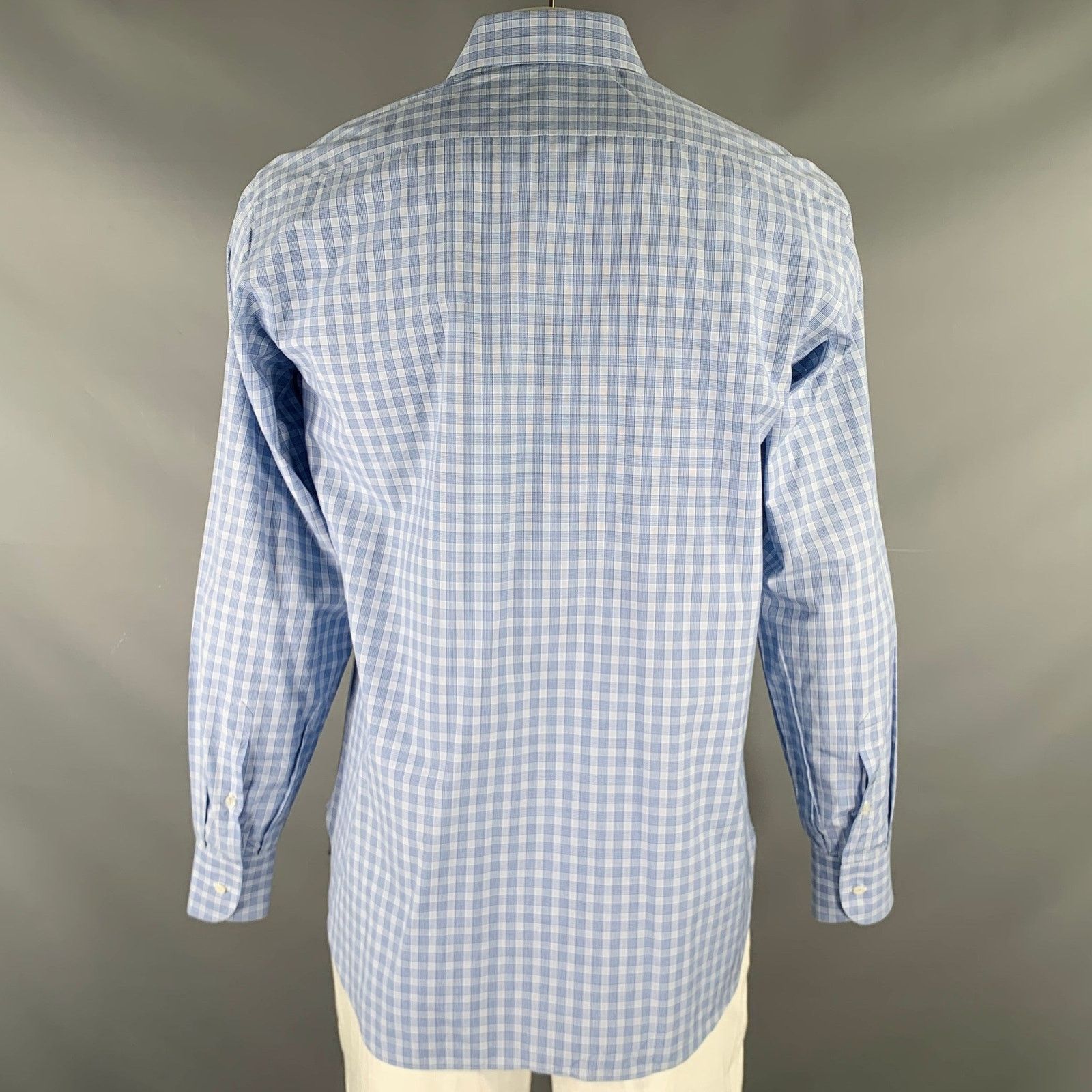 Brioni L Blue Light Blue Plaid Cotton Button Up Long Sleeve Shirt Size US L / EU 52-54 / 3 - 4 Thumbnail