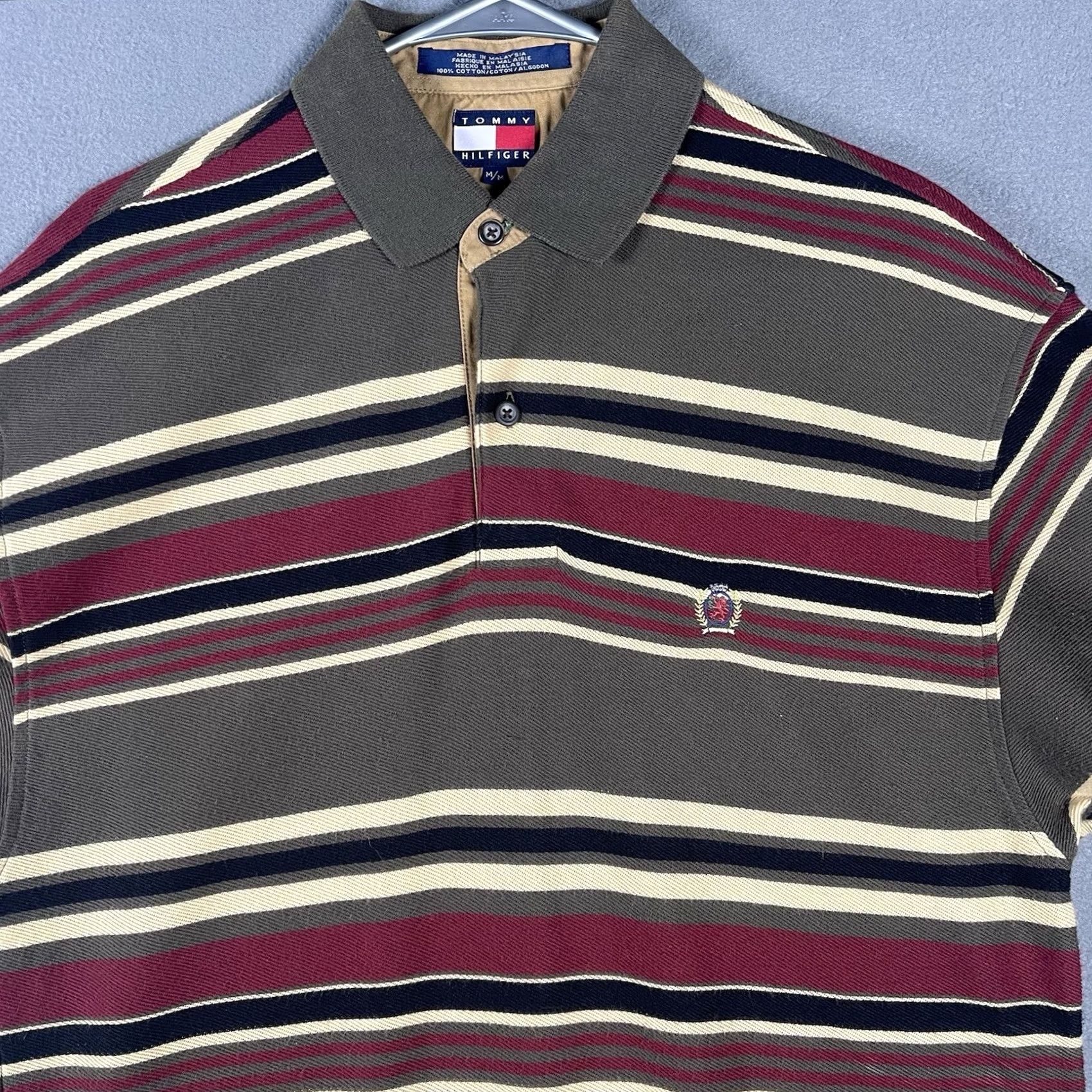 Tommy Hilfiger Tommy Hilfiger Polo Shirt M Maroon Tan Striped Preppy Casual Y2K Golf Dad Men Size US M / EU 48-50 / 2 - 2 Thumbnail