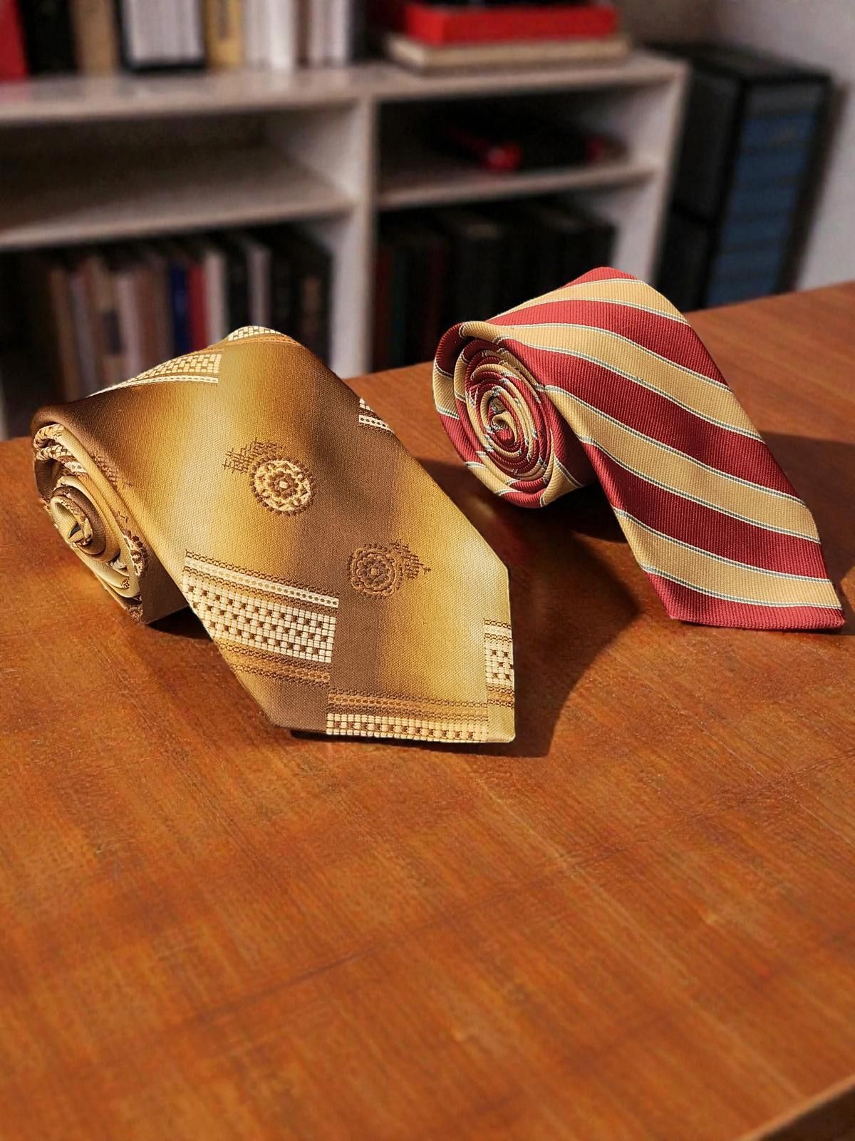 E.T. Wright Set of Two Men's Classic Ties - Gold Geometric & Red Striped Size ONE SIZE - 1 Thumbnail