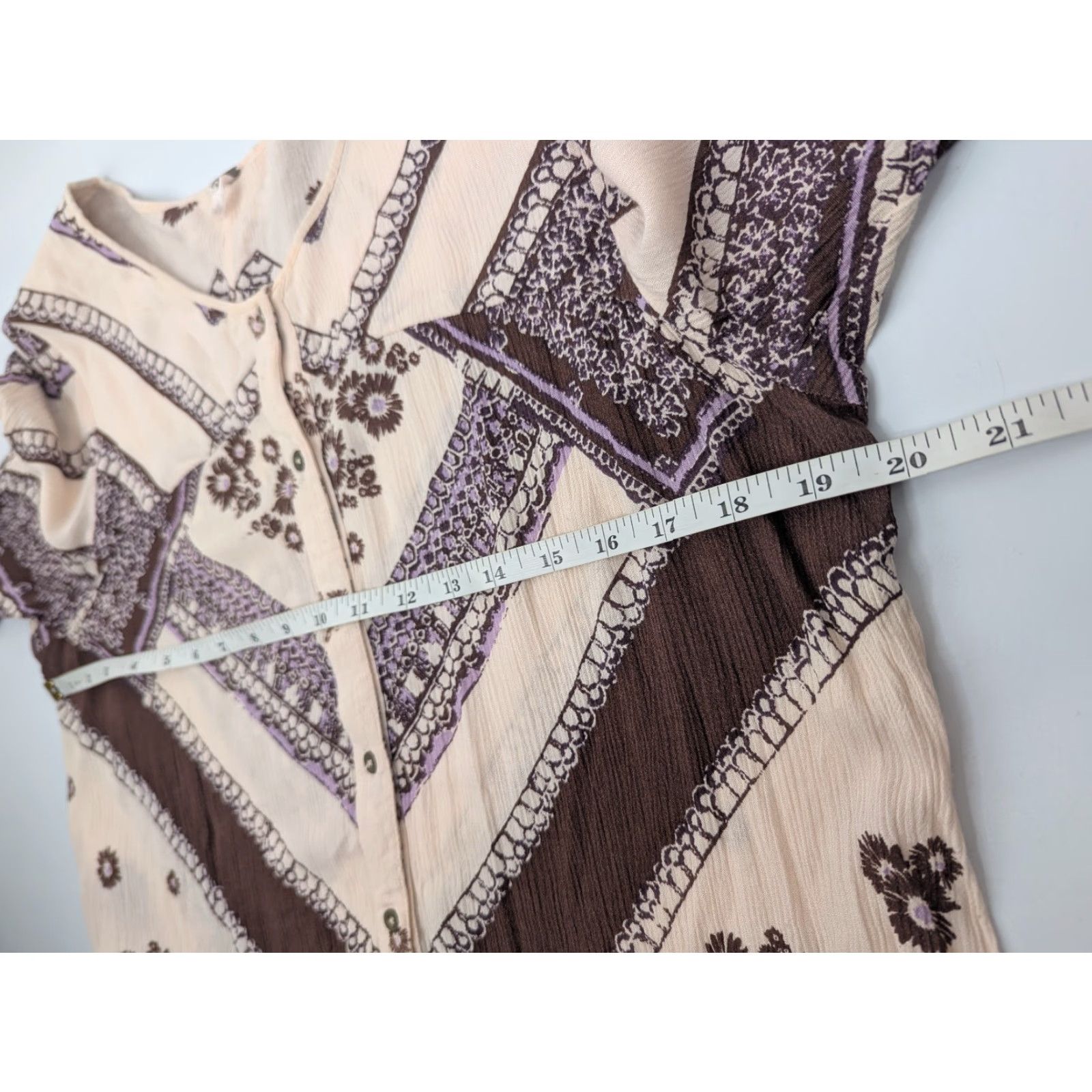 Free People Free People Printed Rayon Gauze From Your Heart Beige Boho Dress S Small Brown A-Line Womens Short Sleeve Size S / US 4 / IT 40 - 6 Thumbnail