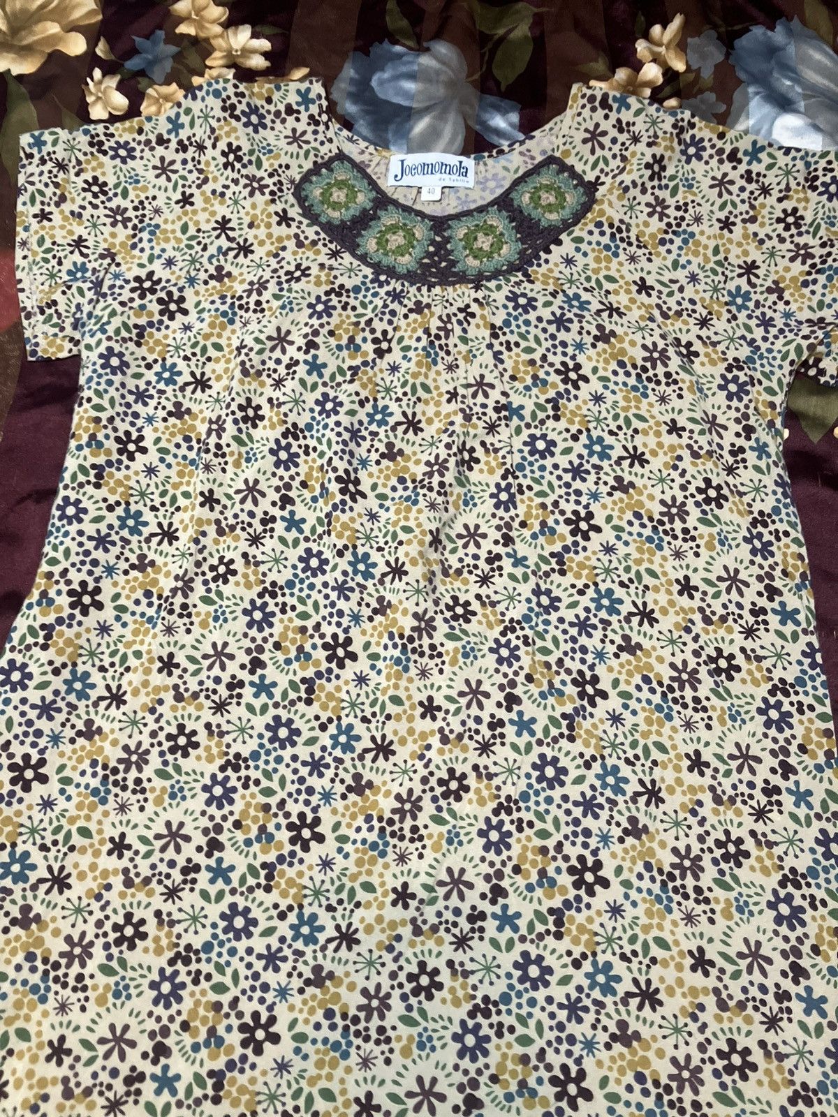 Japanese Brand Jocomomola de Sybilla Floral Top Wool Blend Crochet Neckline Size M / US 6-8 / IT 42-44 - 9 Thumbnail