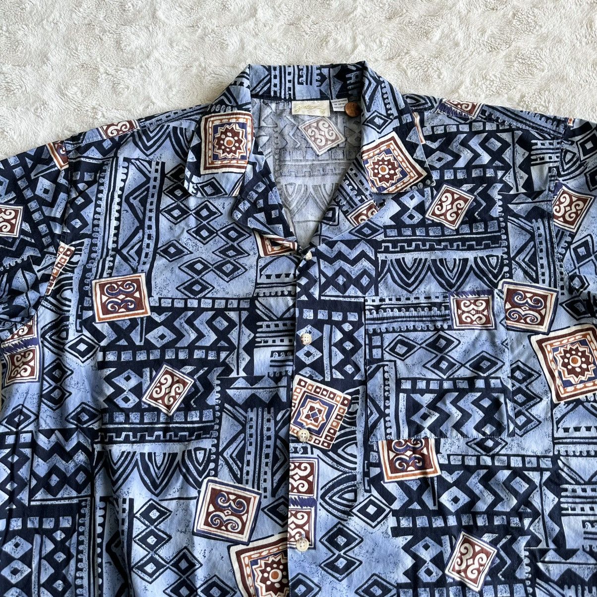 Other Vintage Loop Collar Hawaiian Shirt Mens XL Blue Tiki Aztec Size US XL / EU 56 / 4 - 4 Thumbnail