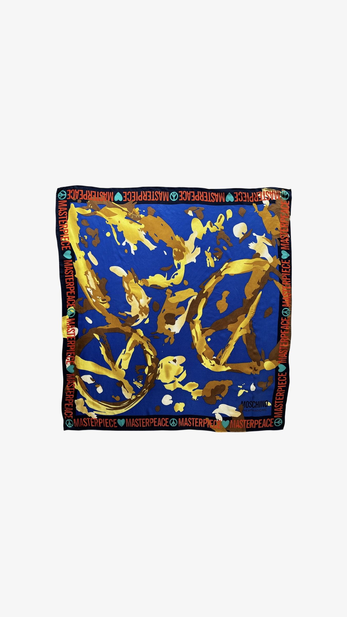 Moschino Vintage Y2K Moschino Peace & Heart Print Blue Silk Scarf Size ONE SIZE - 1 Thumbnail