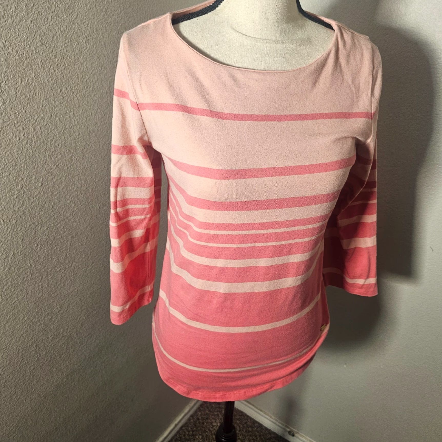 Tommy Hilfiger Tommy Hilfiger Top Women M Pink Stripe 3/4 Sleeve Round Neck Stretch Casual Size M / US 6-8 / IT 42-44 - 2 Thumbnail