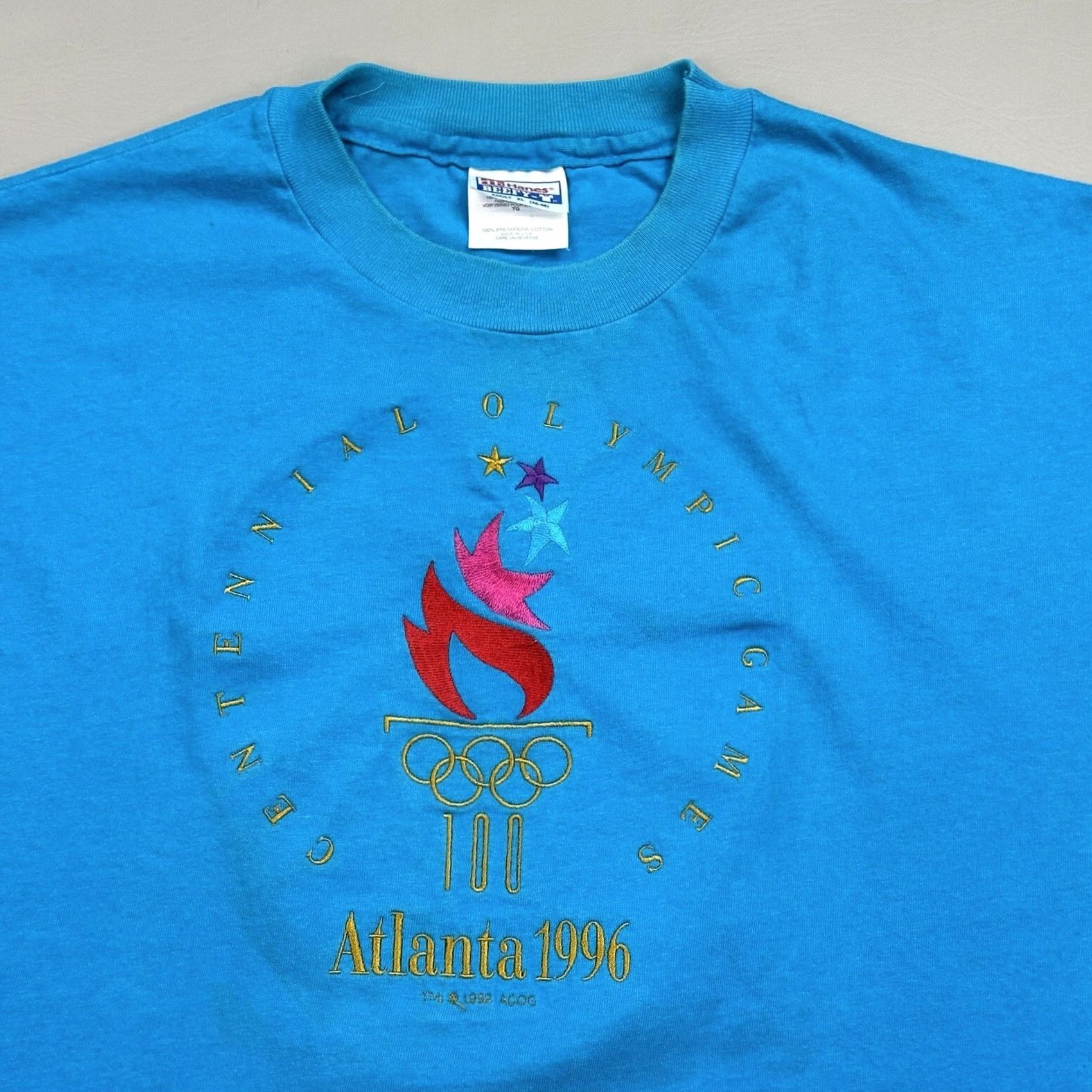 Hanes VINTAGE Atlanta 1996 Olympics Shirt Mens XL Blue Hanes Embroidered Single Stitch Size US XL / EU 56 / 4 - 2 Thumbnail