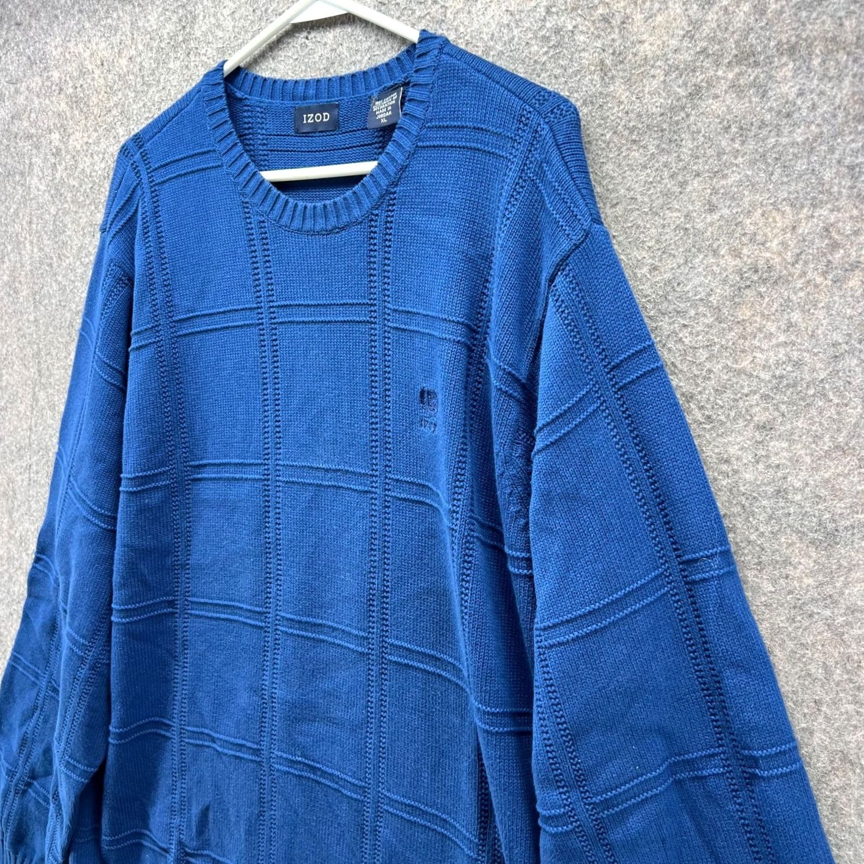 Izod VINTAGE IZOD Sweater Mens XL Royal Blue Pullover Fleece Knitted Check Crewneck Size US XL / EU 56 / 4 - 7 Thumbnail