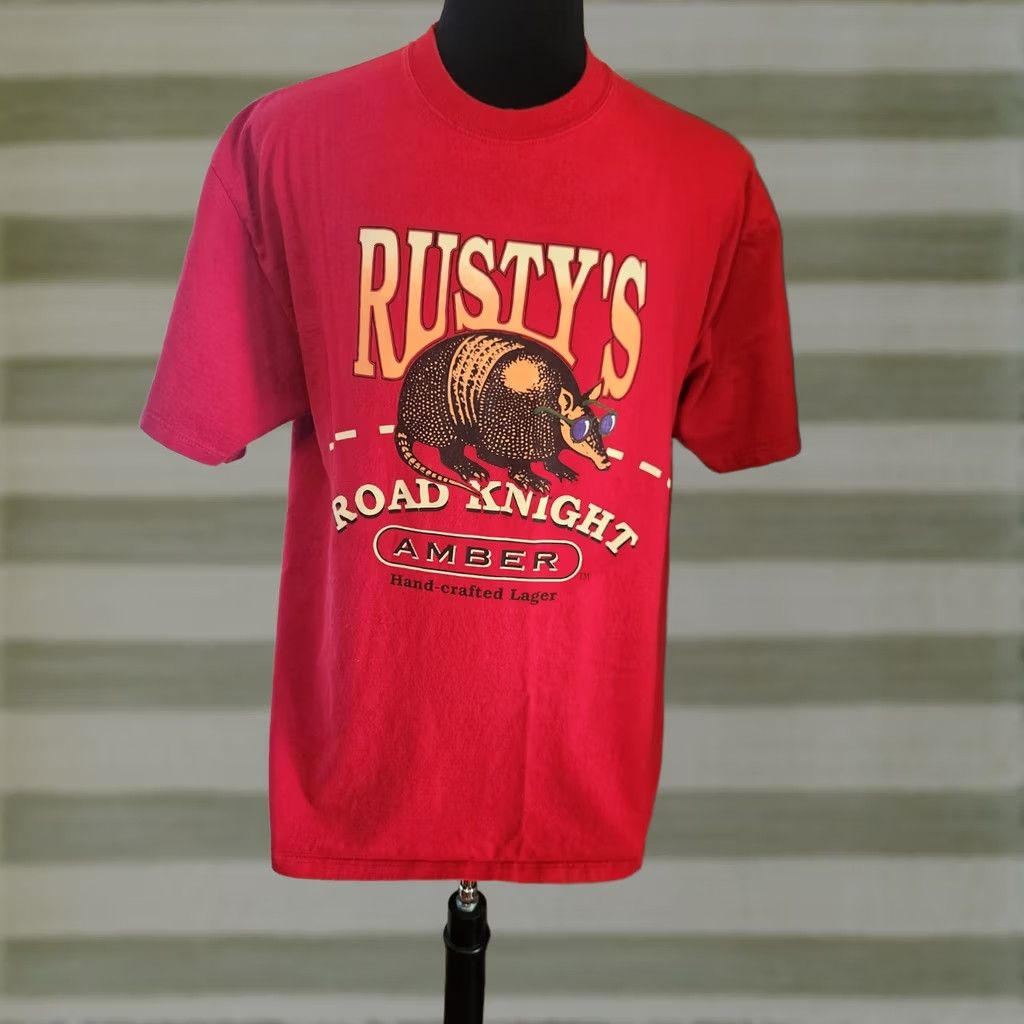 Jerzees VINTAGE Rusty's Road Night Lager Summer Tour T-Shirt Men L Red 90s Cotton USA Jerzees Shirt Crew Neck Short Sleeve Graphic Print Size US L / EU 52-54 / 3 - 1 Thumbnail