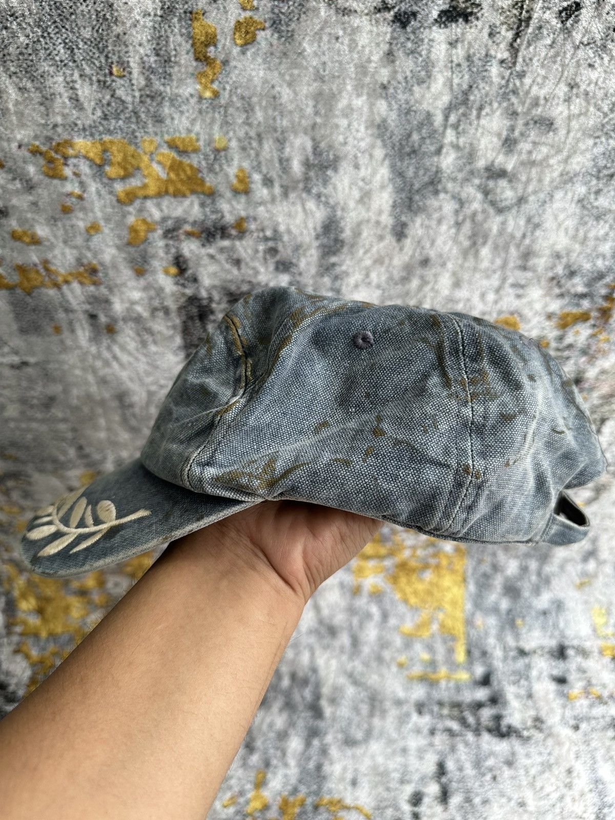 Le Grande Bleu (L.G.B.) 💸BINDING OFFER💸 VINTAGE GOLD EAGLE TRASHED TRASHED DENIM HAT Size ONE SIZE - 3 Thumbnail