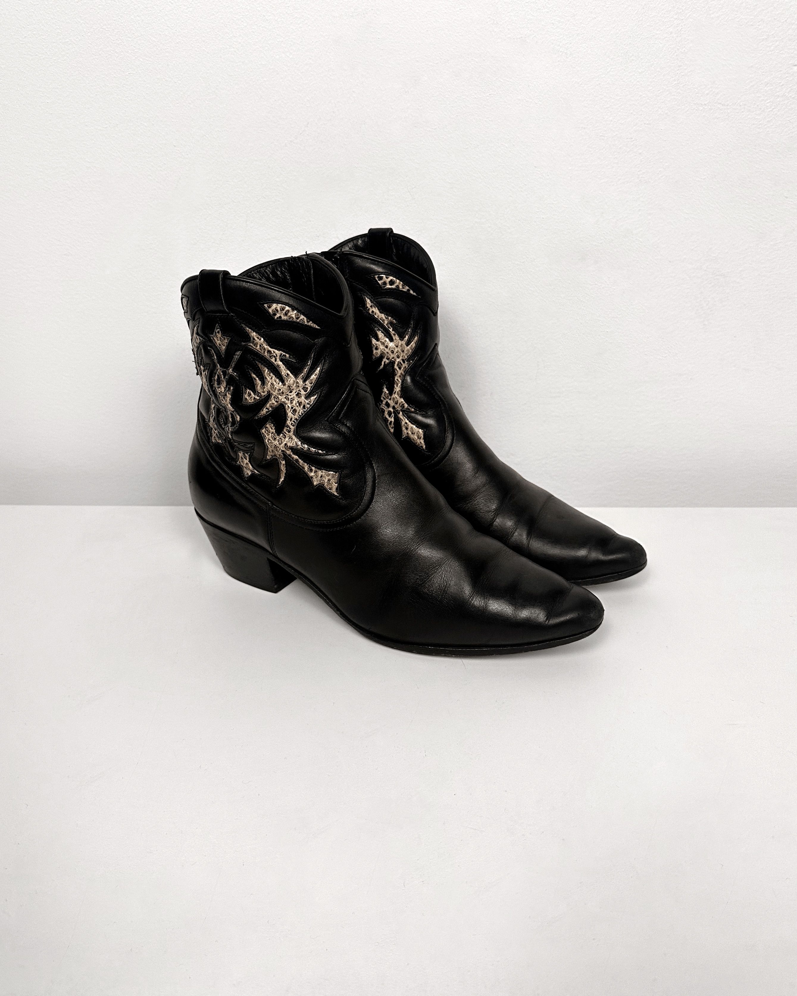 Saint Laurent Snakeskin Logo Pattern Cowboy Rock Boots