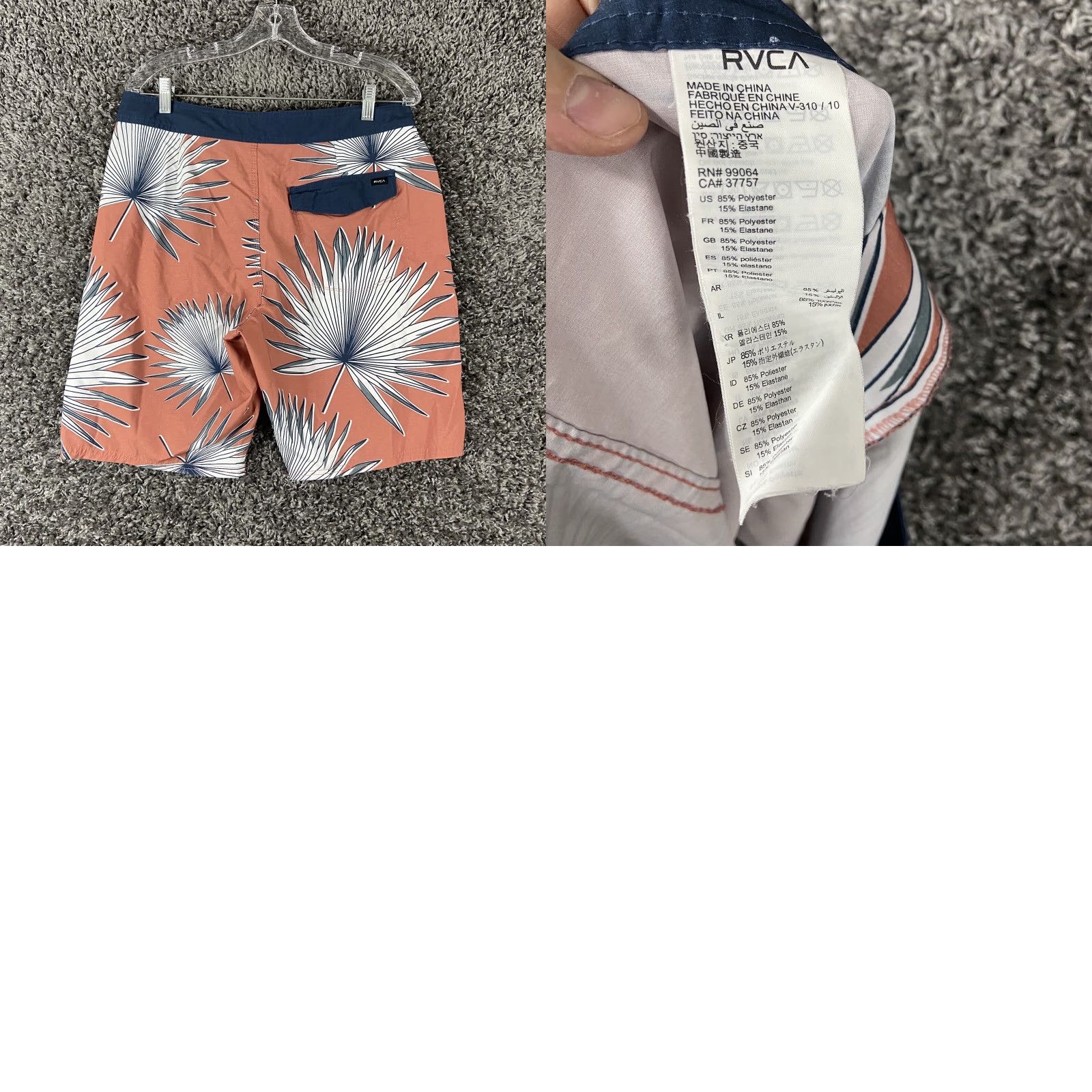 RVCA RVCA Swim Shorts Cargo Men's 33 Blue Orange White Colorful Regular Size 33 Mens Size US 33 - 8 Thumbnail