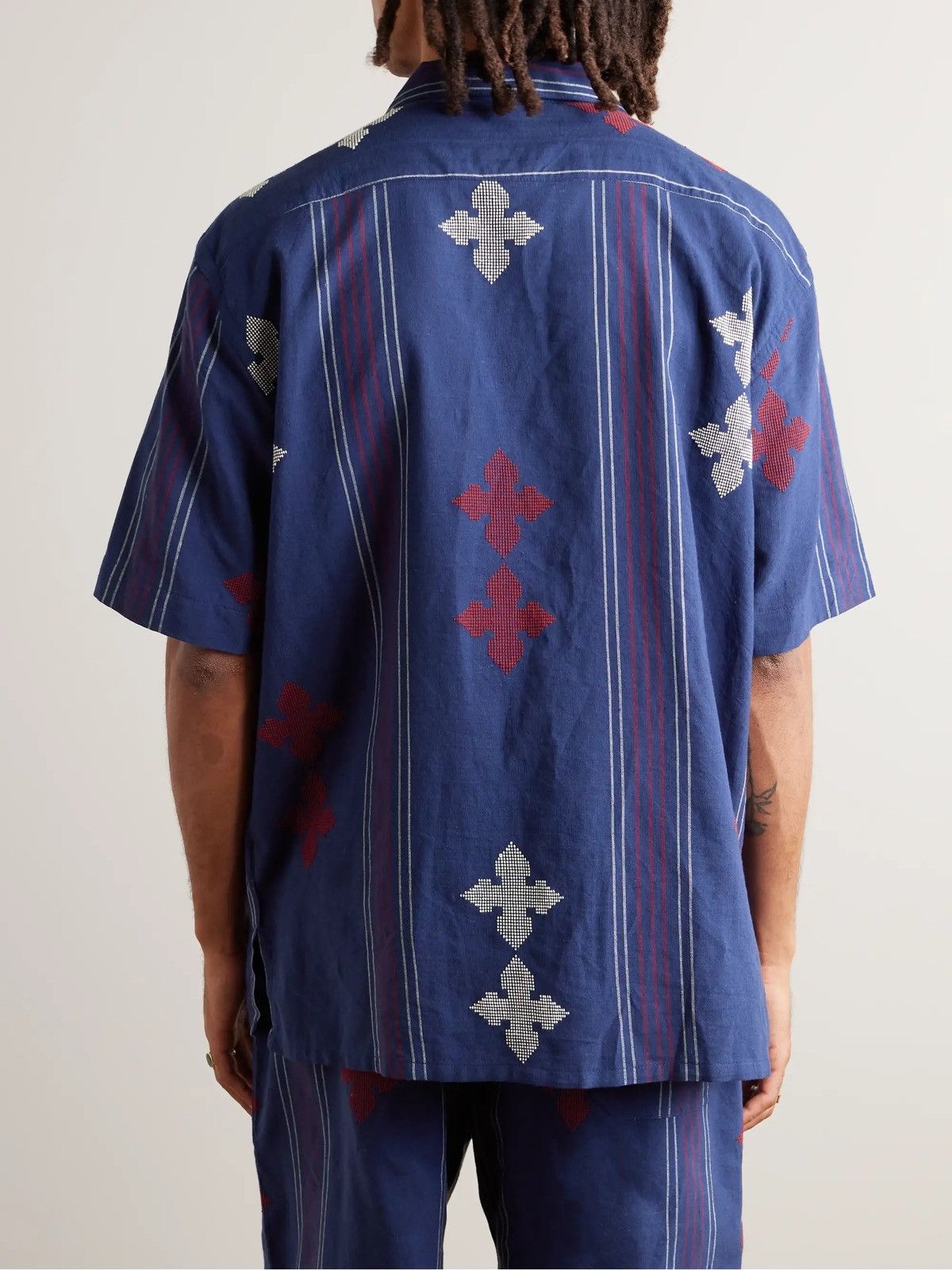 Kardo Kardo Convertible-Collar Embroidered Striped Cotton Shirt Size US L / EU 52-54 / 3 - 10 Thumbnail