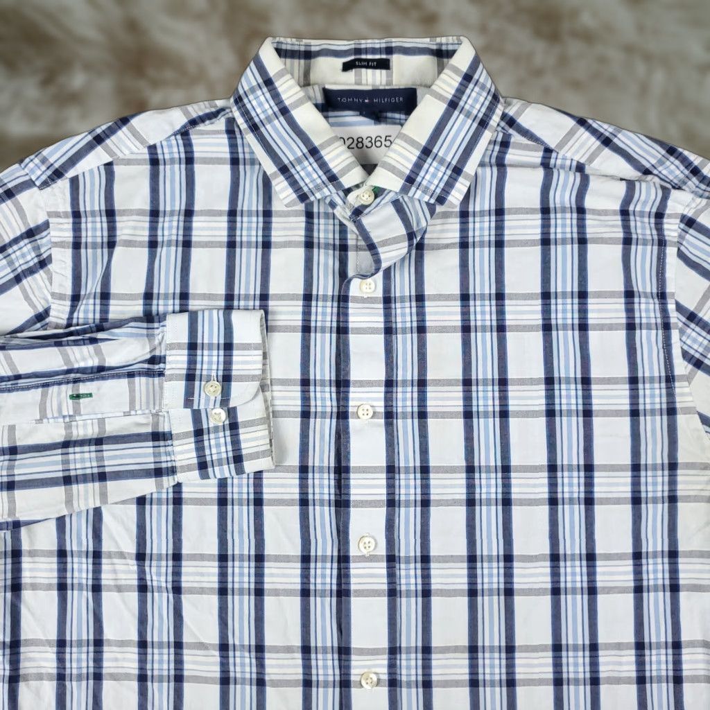 Tommy Hilfiger Tommy Hilfiger Shirt Mens 15.5 Blue Plaid Dress Button Up Long Sleeve Size 40R - 1 Thumbnail
