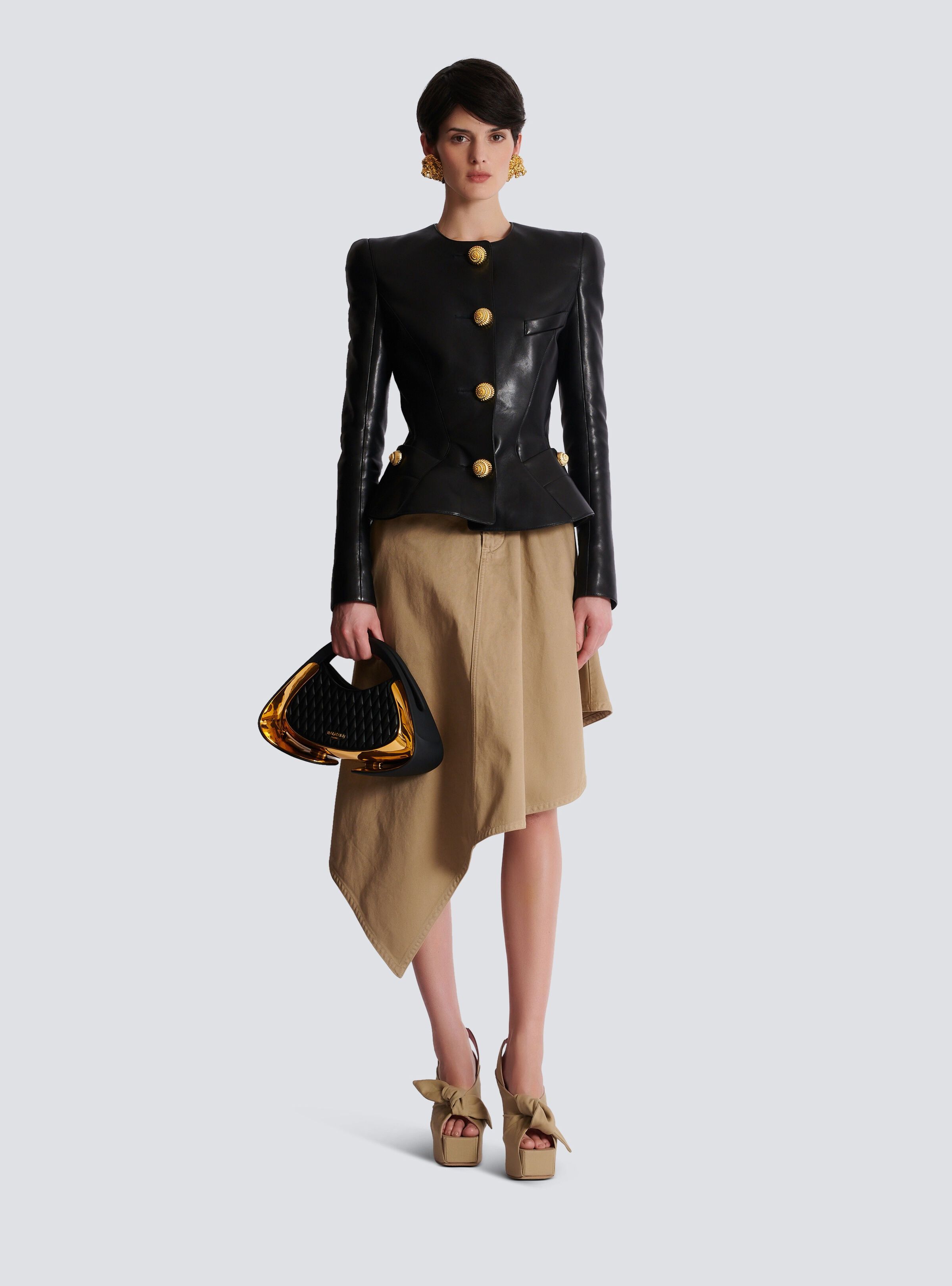 Balmain o1s1wg111025 Lambskin Leather Peplum Jacket in Black Size M / US 6-8 / IT 42-44 - 2 Thumbnail
