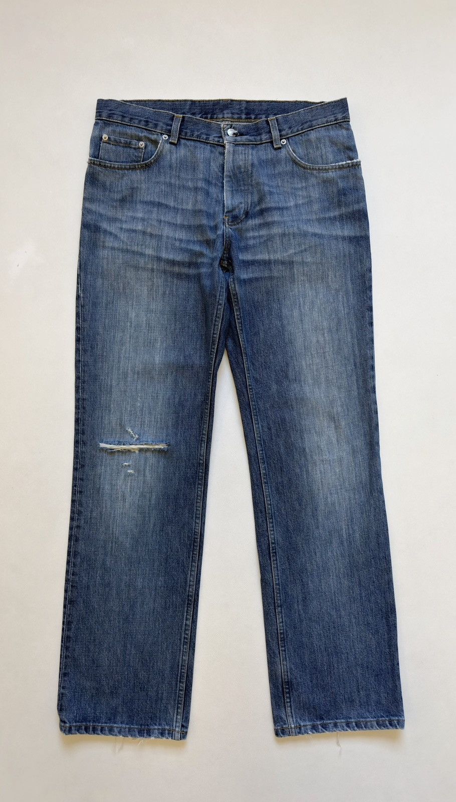 Helmut Lang OG ‘Thrashed Whiskered’ Blue Denim Jeans Size US 34 / EU 50 - 1 Thumbnail