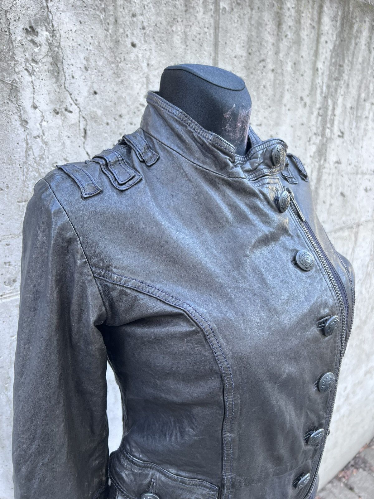Hedi Slimane Real Leather Napoleon Asymmetrical Zip Cropped Jacket Size M / US 6-8 / IT 42-44 - 4 Thumbnail