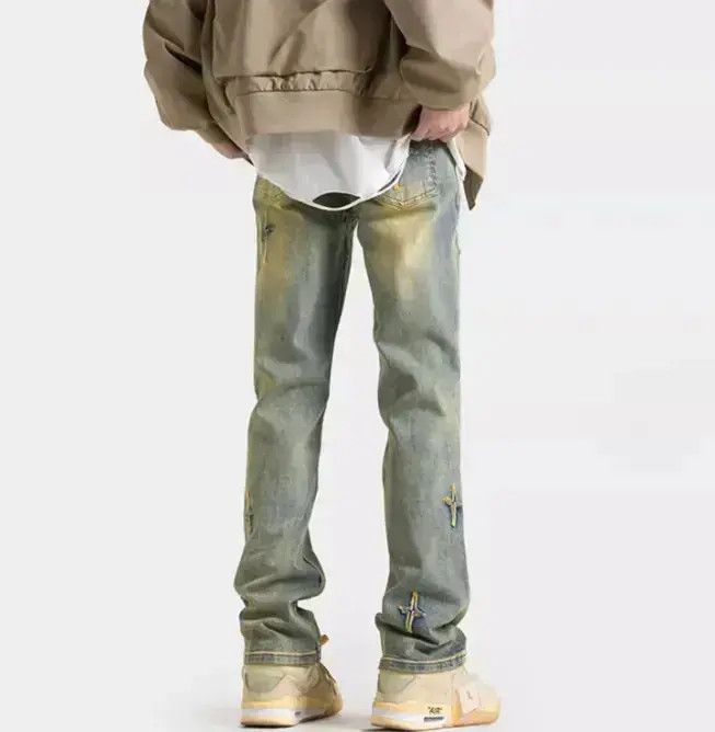 Japanese Brand Retro washed slim fit straight leg star jeans Size US 30 / EU 46 - 6 Thumbnail