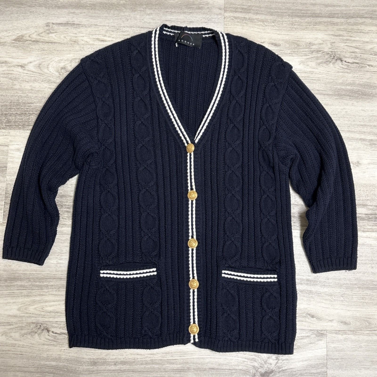 Bogner Bogner Sweater Womens 12 40 Varsity Tennis Cardigan Black Co Size XL / US 12-14 / IT 48-50 - 5 Thumbnail