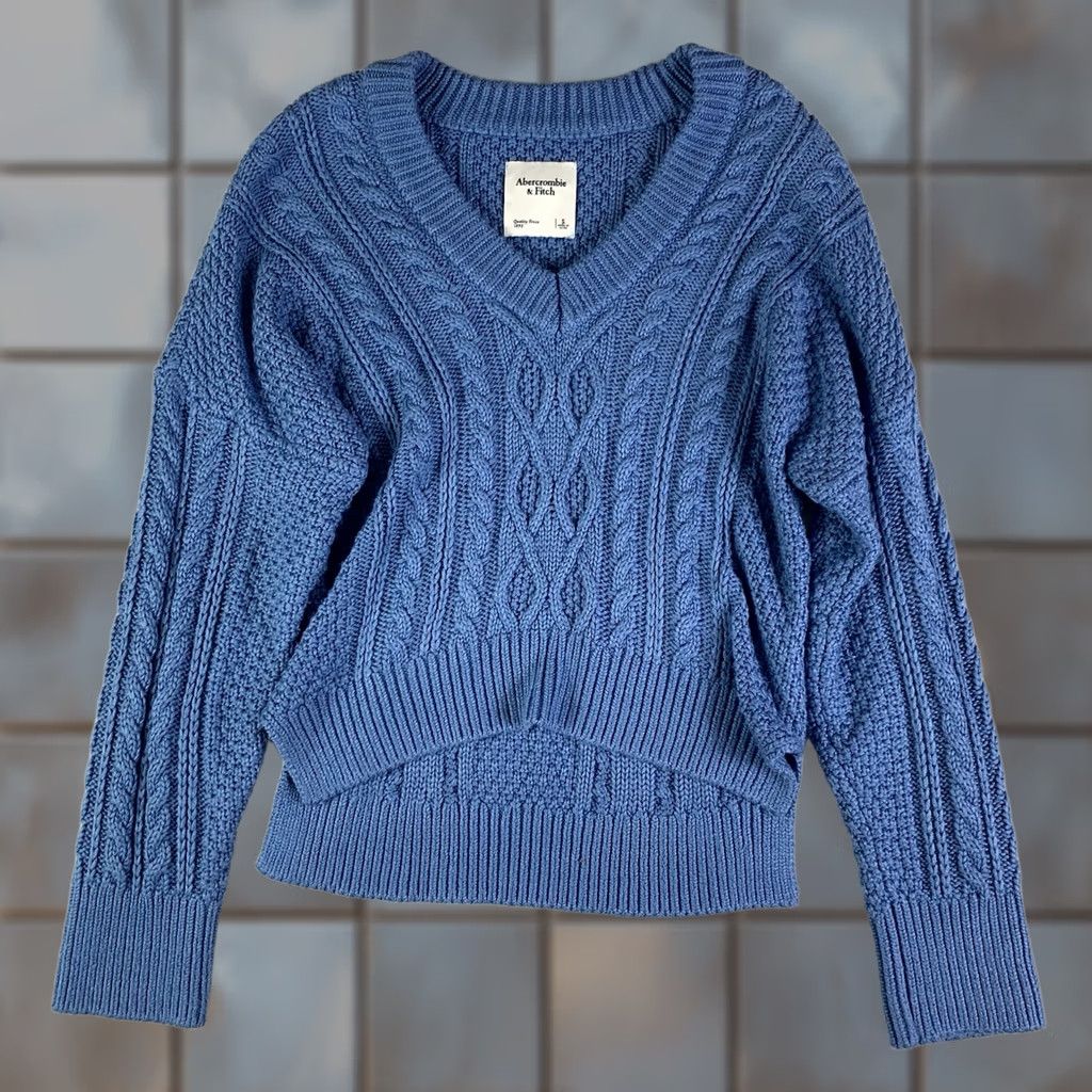 Abercrombie & Fitch Abercrombie & Fitch Sweater Womens S Blue Neck Cable Knit Pullover Cropped Size S / US 4 / IT 40 - 1 Thumbnail