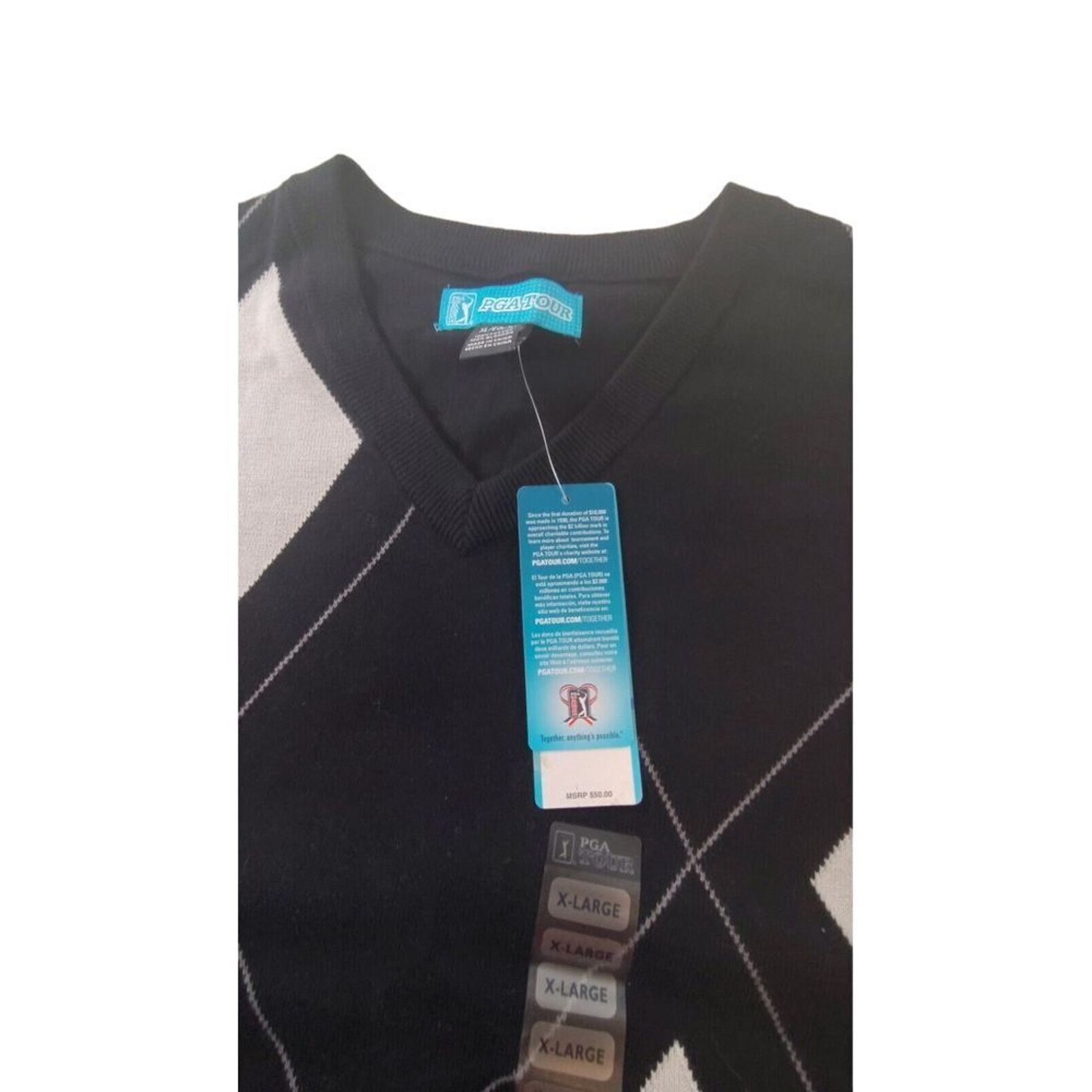 PGA Tour PGA TOUR V Neck Argyle Sweater Vest Black Gray X Large NWT Size US XL / EU 56 / 4 - 5 Thumbnail