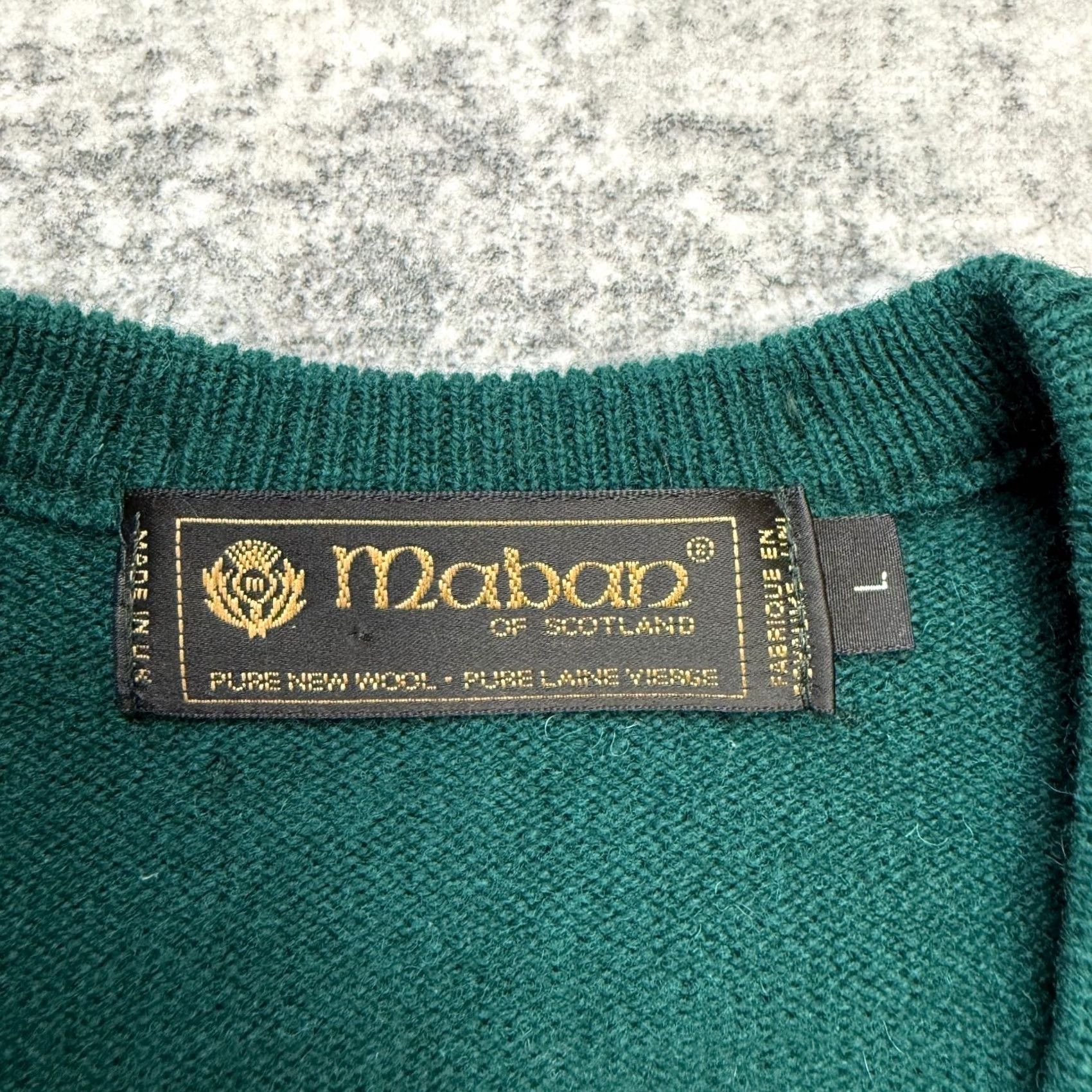 Vintage VTG Maban of Scotland Sweater Men L Green Argyle Diamond Wool Golf Old Money Knit Pullover V-Neck Regular Knit Wool Size US L / EU 52-54 / 3 - 3 Thumbnail