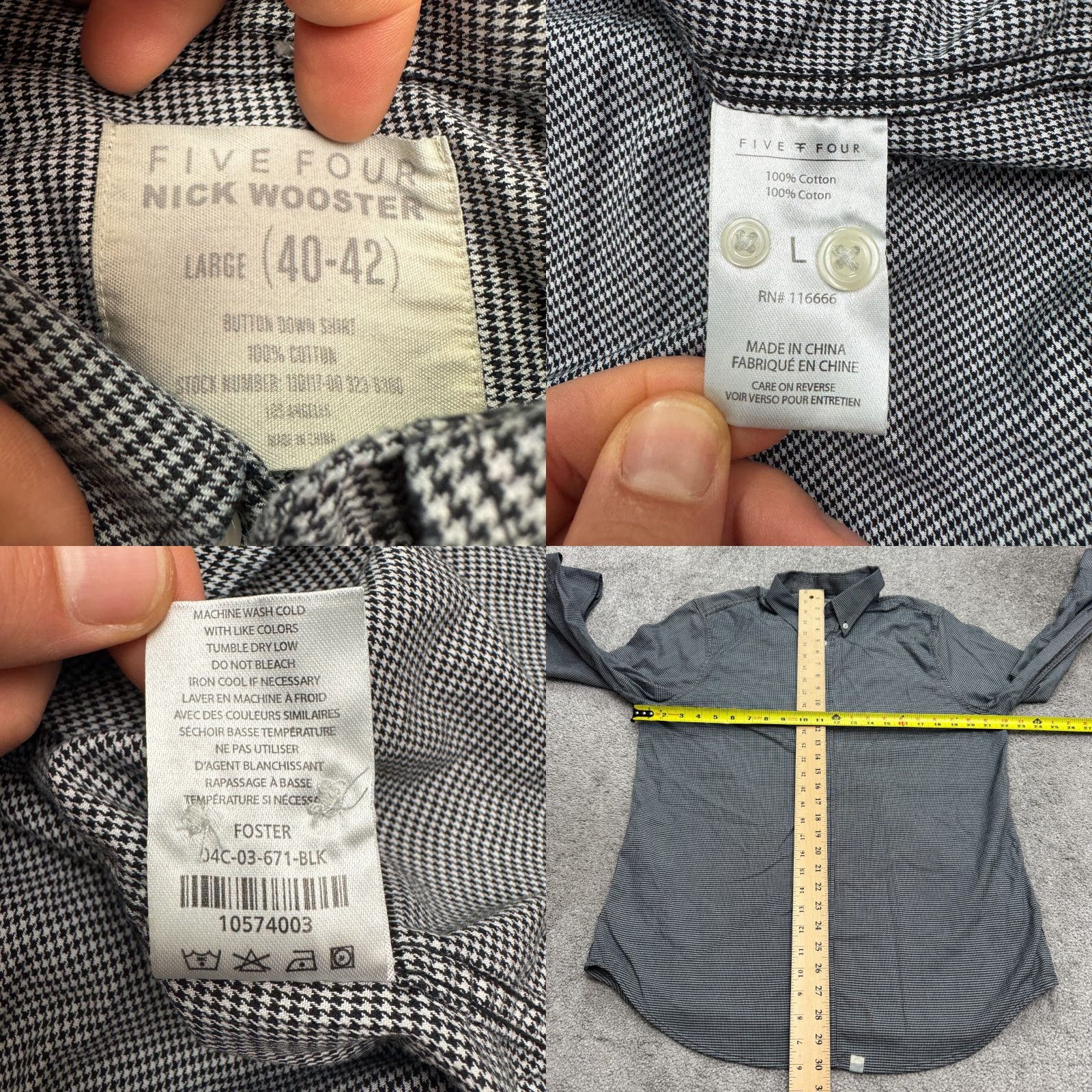 Vintage Five Four Houndstooth Button-Up Shirt Mens Large Black White Casual Regular Fit Size US L / EU 52-54 / 3 - 8 Thumbnail