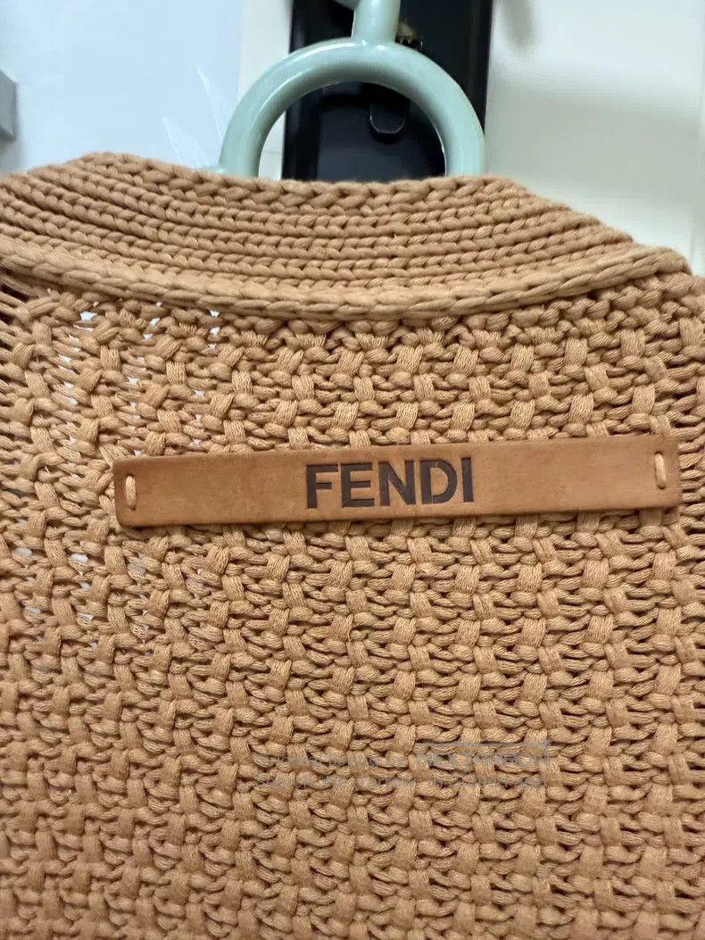 Fendi Fendi Khaki knit cardigan with classic striped design Size S / US 4 / IT 40 - 1 Thumbnail