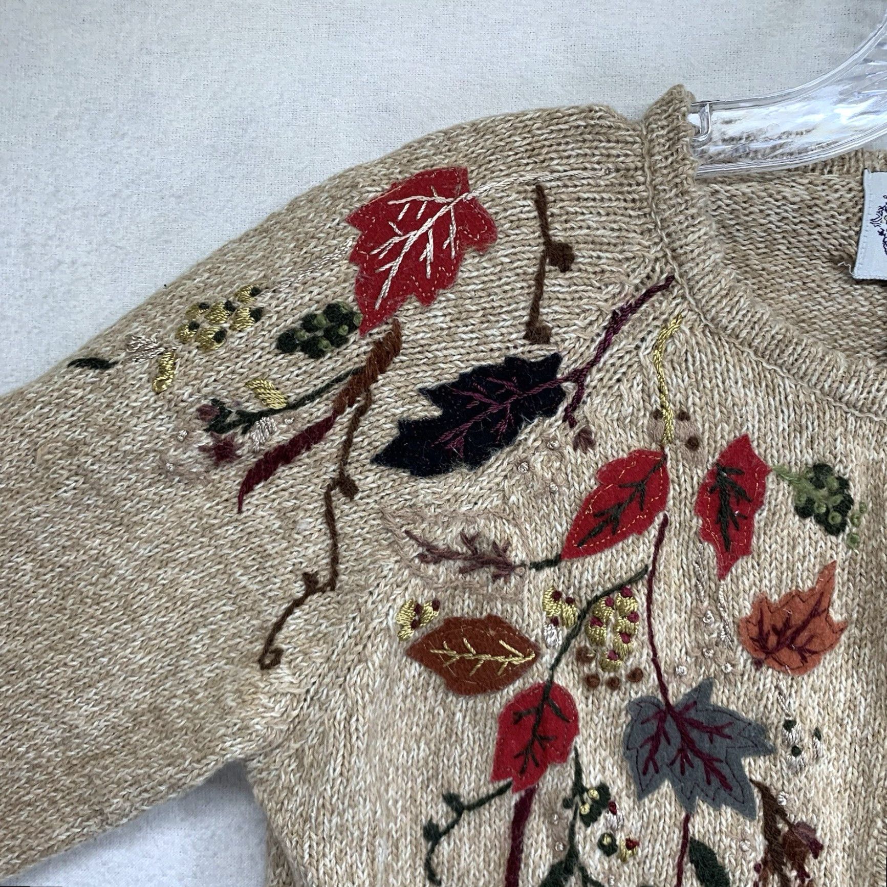 Vintage VINTAGE Women's Small Cardigan Sweater Bohemian Autumn Leaves 90s Flower Knit Chunky Fall Womens Size S / US 4 / IT 40 - 2 Thumbnail