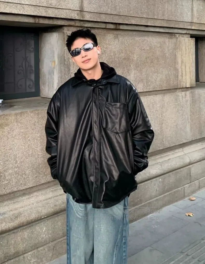 Balenciaga Balenciaga Solid Color Lamb Leather Hooded Sweatshirt Jack Size US L / EU 52-54 / 3 - 1 Thumbnail
