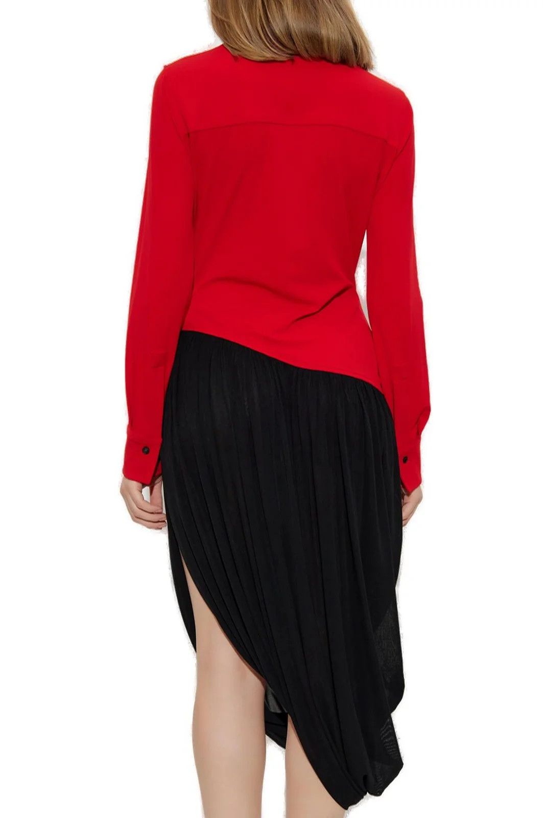 Salvatore Ferragamo o1s1rm0426 Asymmetrical Midi Dress in Red/Black Size S / US 4 / IT 40 - 3 Thumbnail