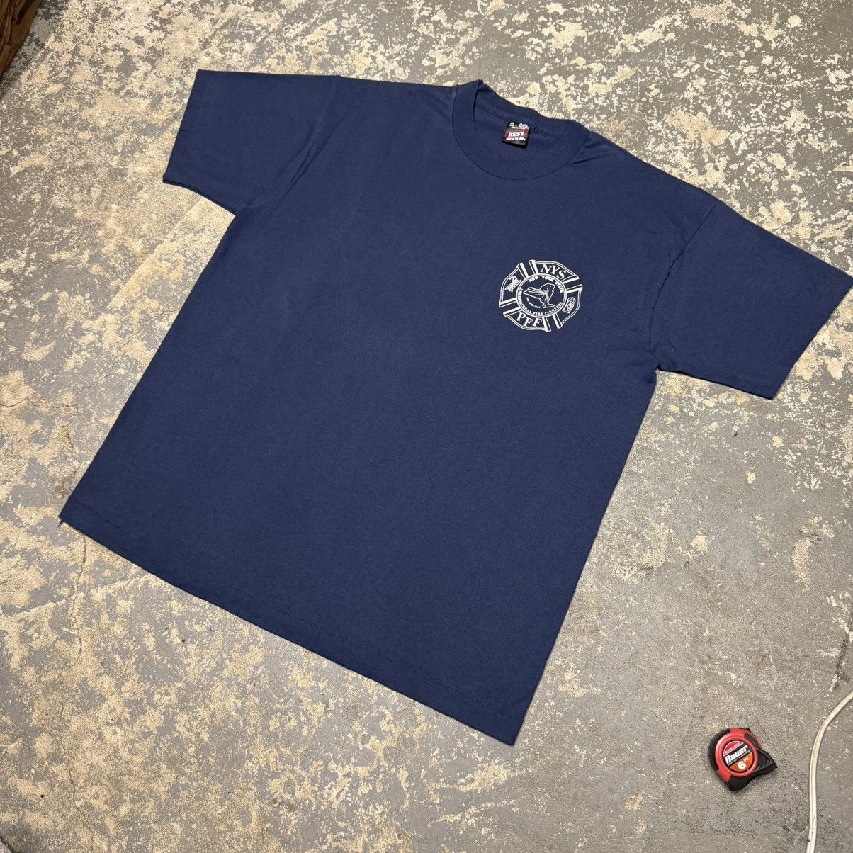 Vintage Vintage NYS Professional Firefighter Navy 90s Tshirt Size US XL / EU 56 / 4 - 10 Thumbnail
