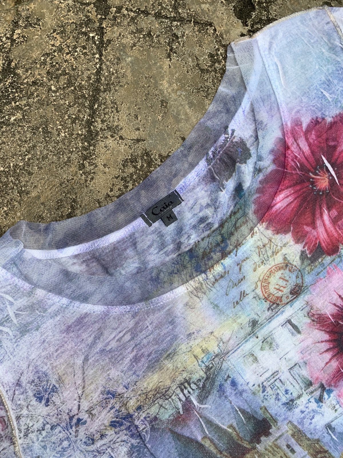 Japanese Brand y2k Caia USA Floral and City View Art Multifabric Blouse Size L / US 10 / IT 46 - 6 Thumbnail