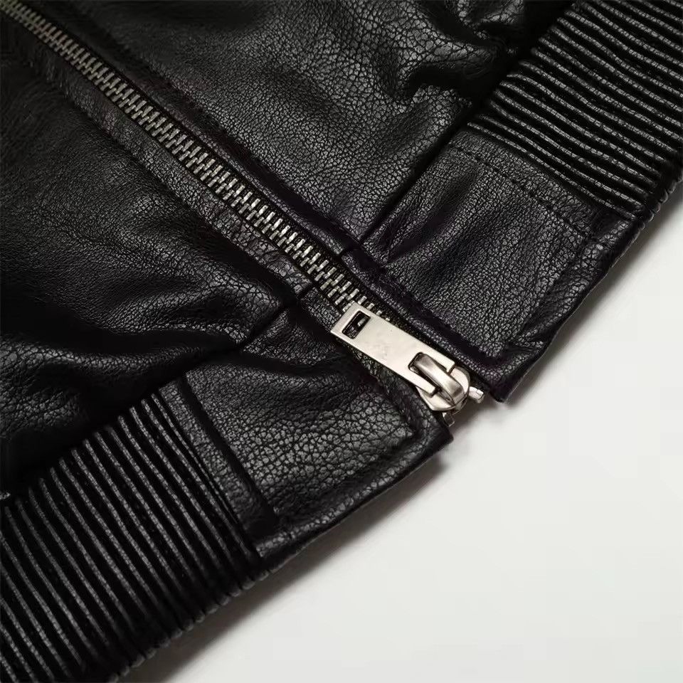 Japanese Brand Black PU Leather Hooded Zipper Jacket Size US XL / EU 56 / 4 - 5 Thumbnail