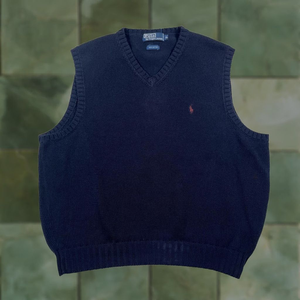 Polo Ralph Lauren VINTAGE Polo Ralph Lauren Sweater Vest Mens XL Navy Blue V-Neck Cotton Knit Pony Logo Size US XL / EU 56 / 4 - 1 Thumbnail