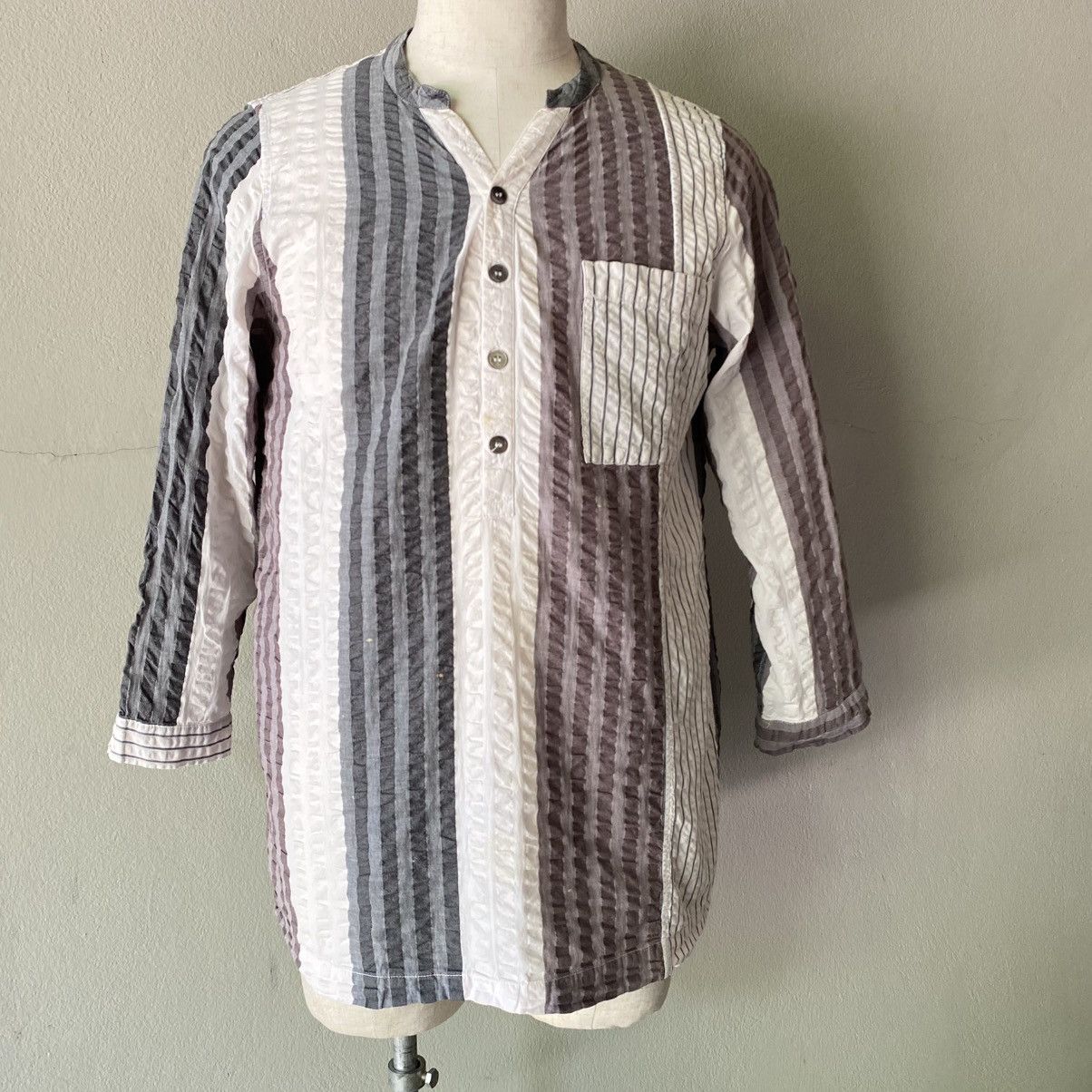 Y's Y's for living Striped Cotton Grandad Shirt Size US XL / EU 56 / 4 - 19 Thumbnail