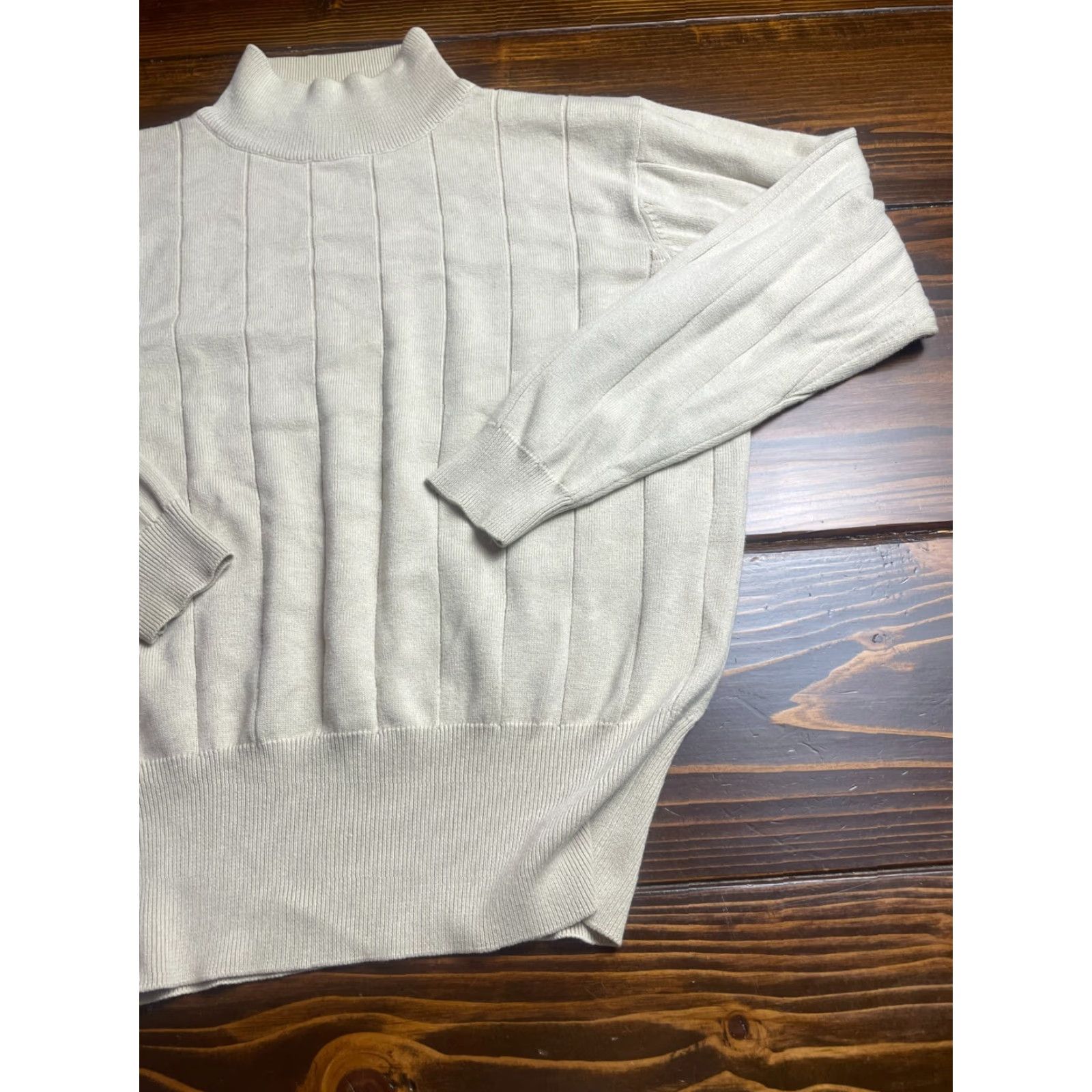 Vintage Milano Sweater Women’s Size M Tan Mock Neck Pullover Pleated Cotton Blend Size M / US 6-8 / IT 42-44 - 3 Thumbnail