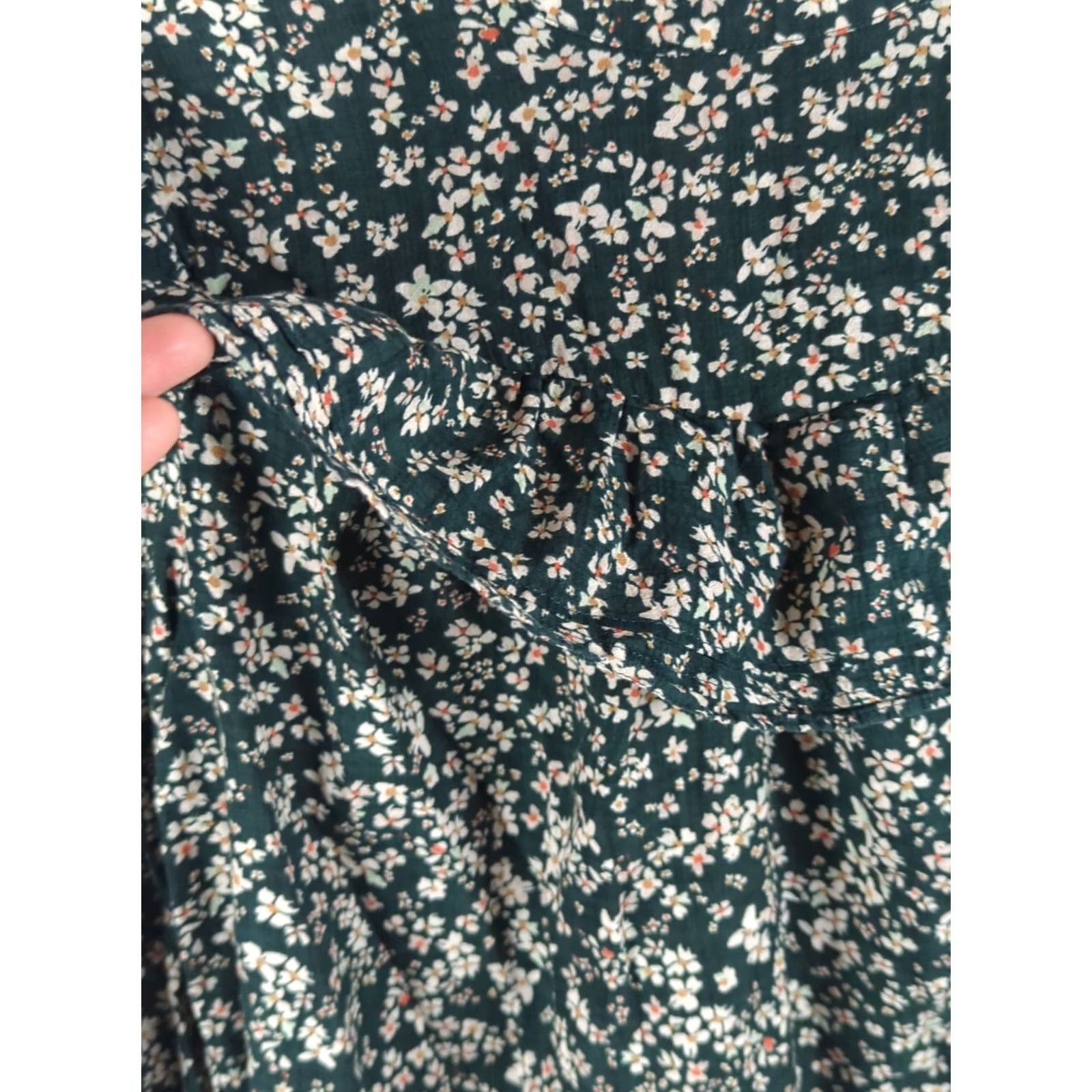 Vintage VINTAGE? No — Green Floral Ruffle Blouse Shirt 0X Long Sleeve Top Plus Size Women’s prairie Size XL / US 12-14 / IT 48-50 - 2 Thumbnail