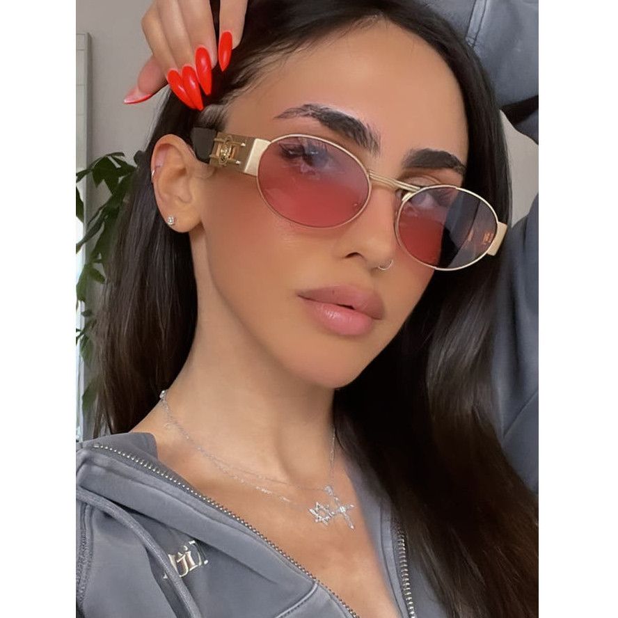image of Versace Ve2264 Oval Sunglasses In Gold Pink Lens, Men's