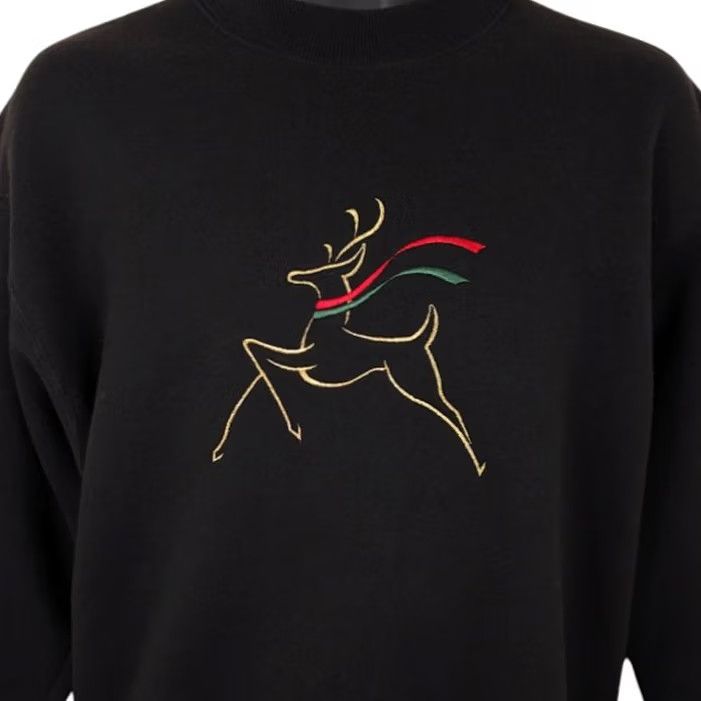 Vintage VINTAGE Oarsman Reindeer Christmas Sweatshirt Mens M Black 90s Crew Neck Pullover Sweatshirt Holiday 90s Christmas Made In USA Mens Size US M / EU 48-50 / 2 - 2 Thumbnail