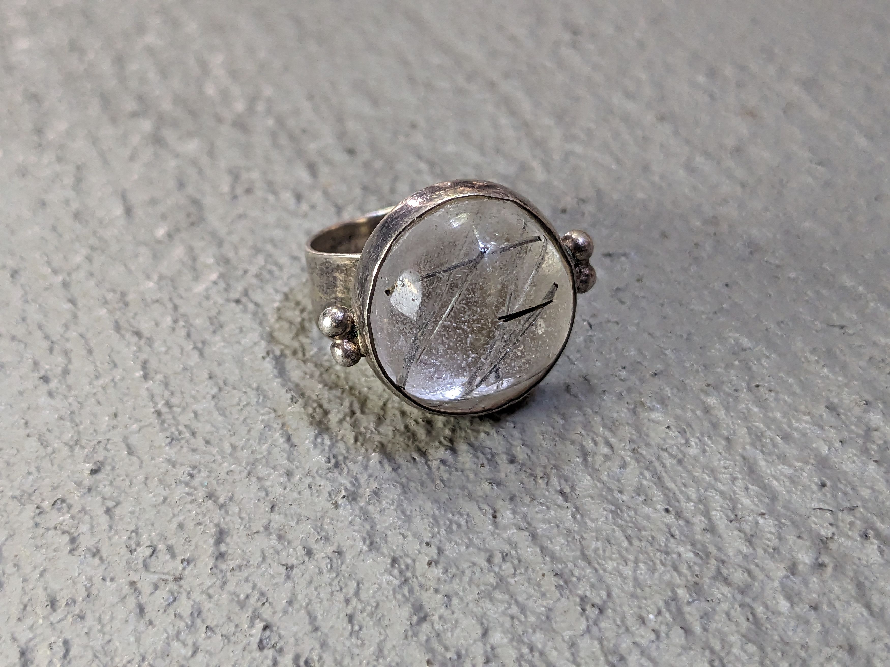 Jewelry Sterling Silver Ring Size 6 Rutilated Quartz Round Modern Size ONE SIZE - 2 Thumbnail