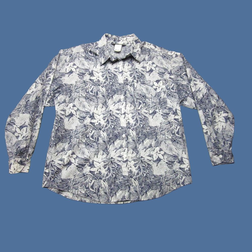 Vintage Shirtcraft Shirt Womens Large Blue Floral Hawaiian Long Sleeve Button-Up Casual Vintage USA Charcoal? Size L / US 10 / IT 46 - 1 Thumbnail