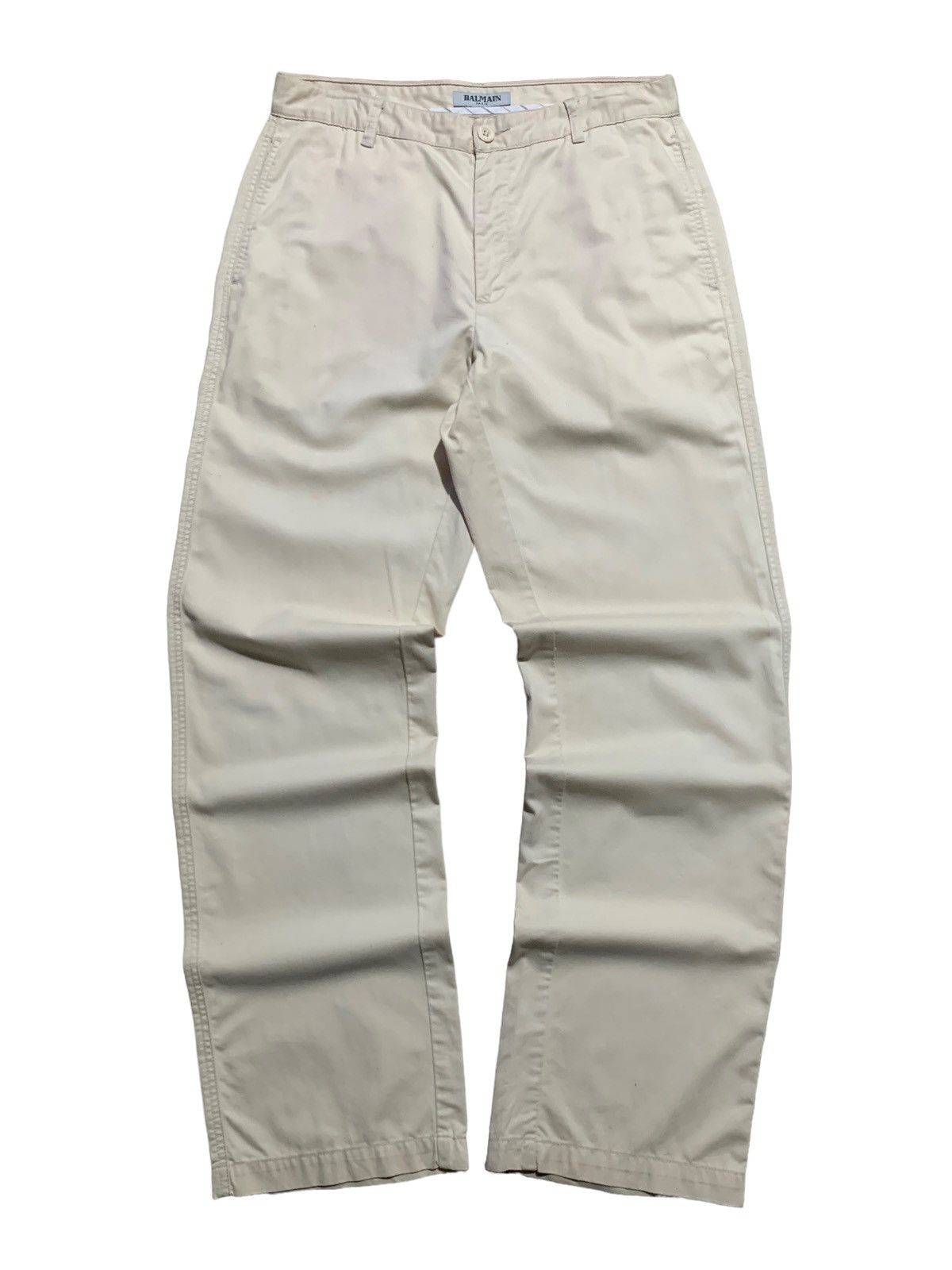 image of Balmain Liquid Cotton Linen Easy Fit Pants 32X32 in Cream, Men's