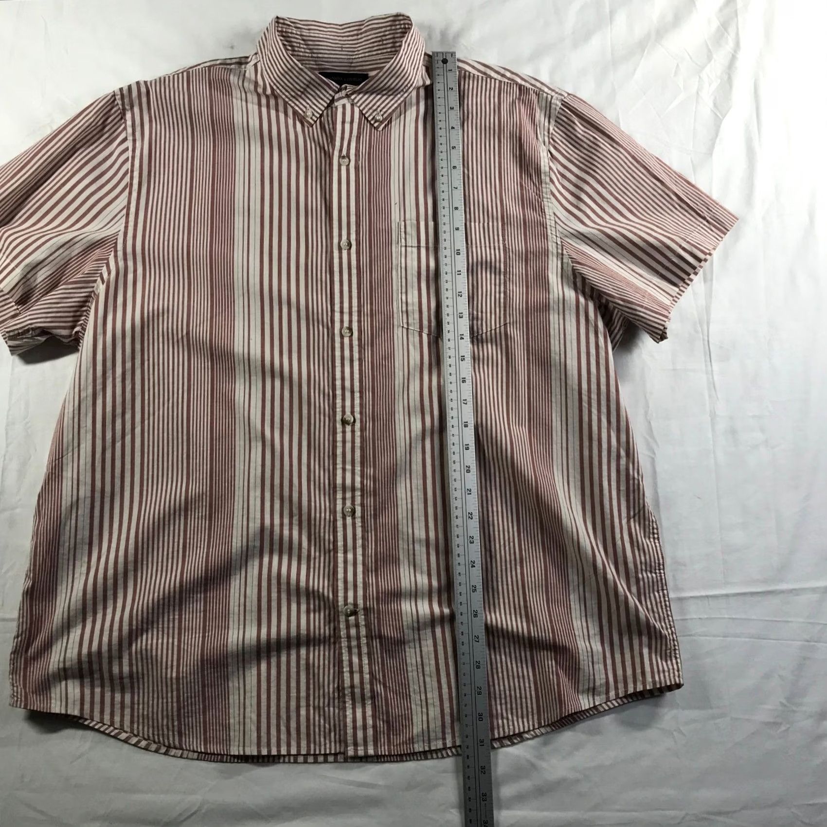 Banana Republic Banana Republic Men Big 2X Slim Short Sleeve Striped Button Down Shirt Red White Size US XXL / EU 58 / 5 - 2 Thumbnail