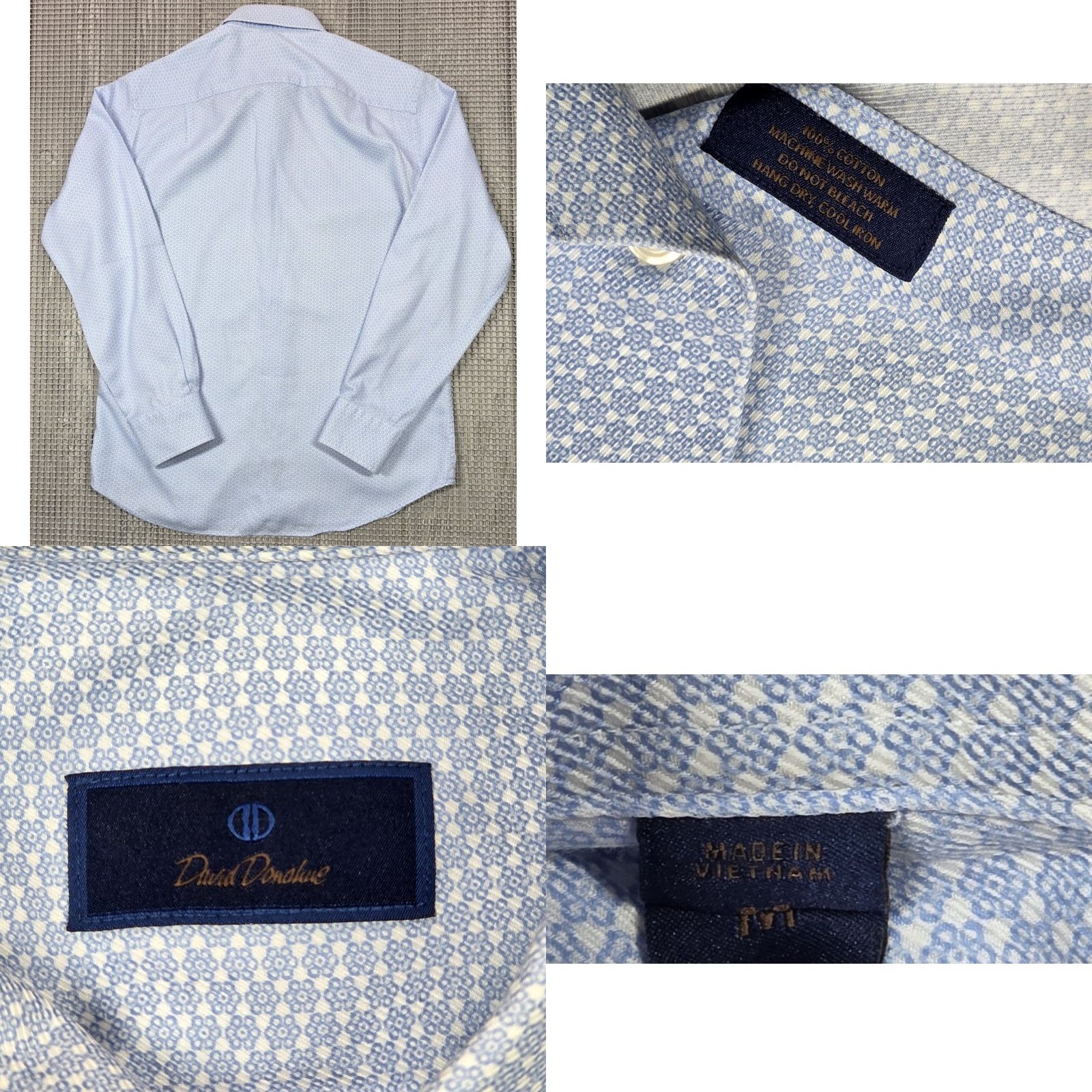 David Donahue David Donahue Blue Geometric Button Up Dress Shirt Long Sleeve Mens M Cotton Size 40R - 8 Thumbnail