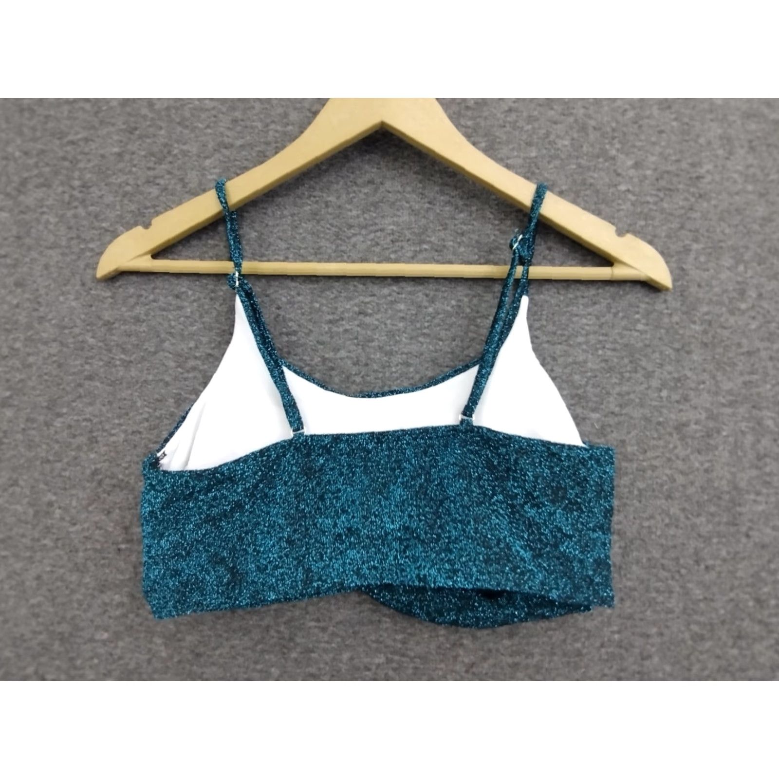 Vintage Sparkle Green Women's Twist Spaghetti Bikini Top M Green Beach 90s Womens Twist Spaghetti Bikini Top M Size M / US 6-8 / IT 42-44 - 2 Thumbnail