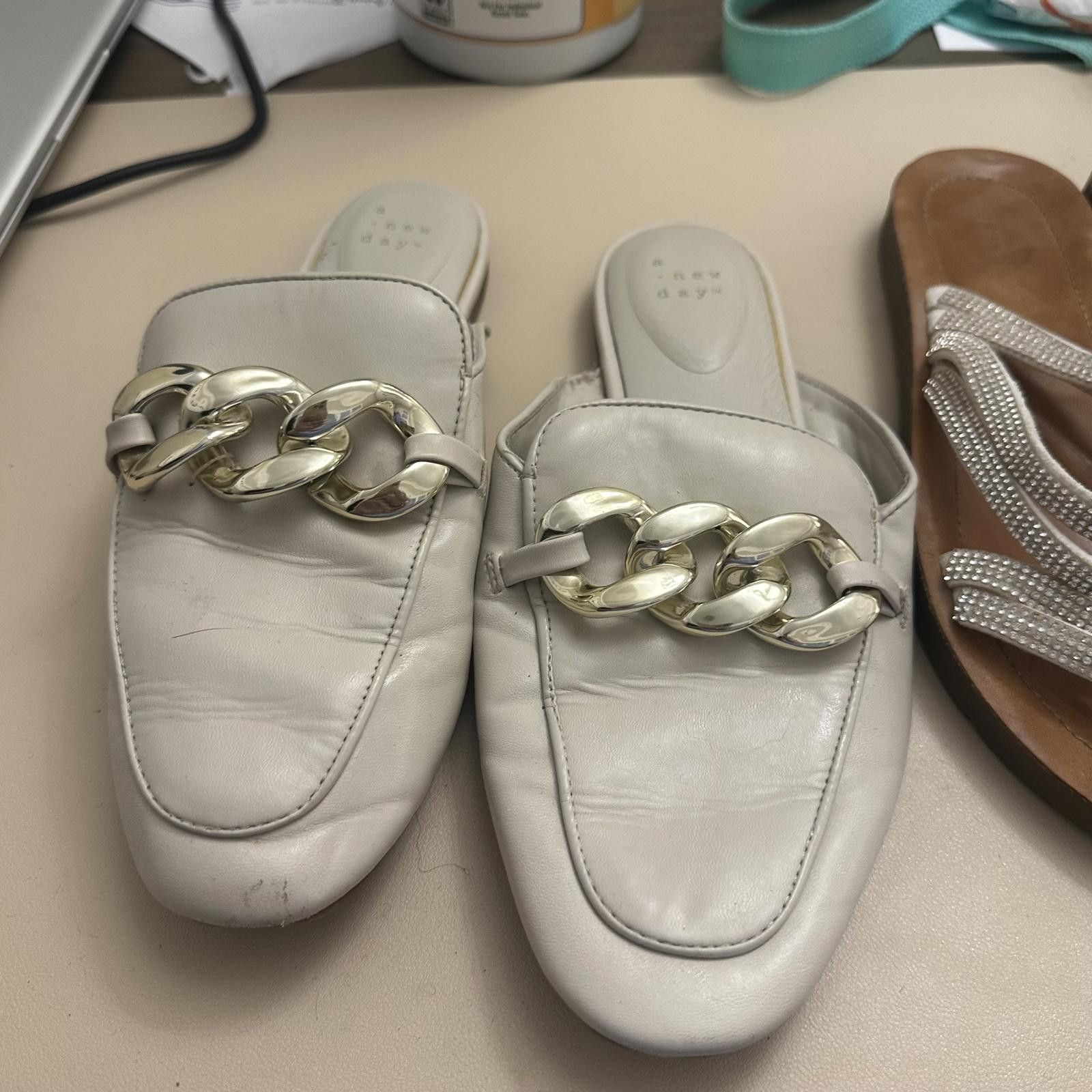 Designer 3 Chic Ladies Sandals - White Mules and Beaded Flip Flops Size US 8.5 / IT 38.5 - 2 Thumbnail